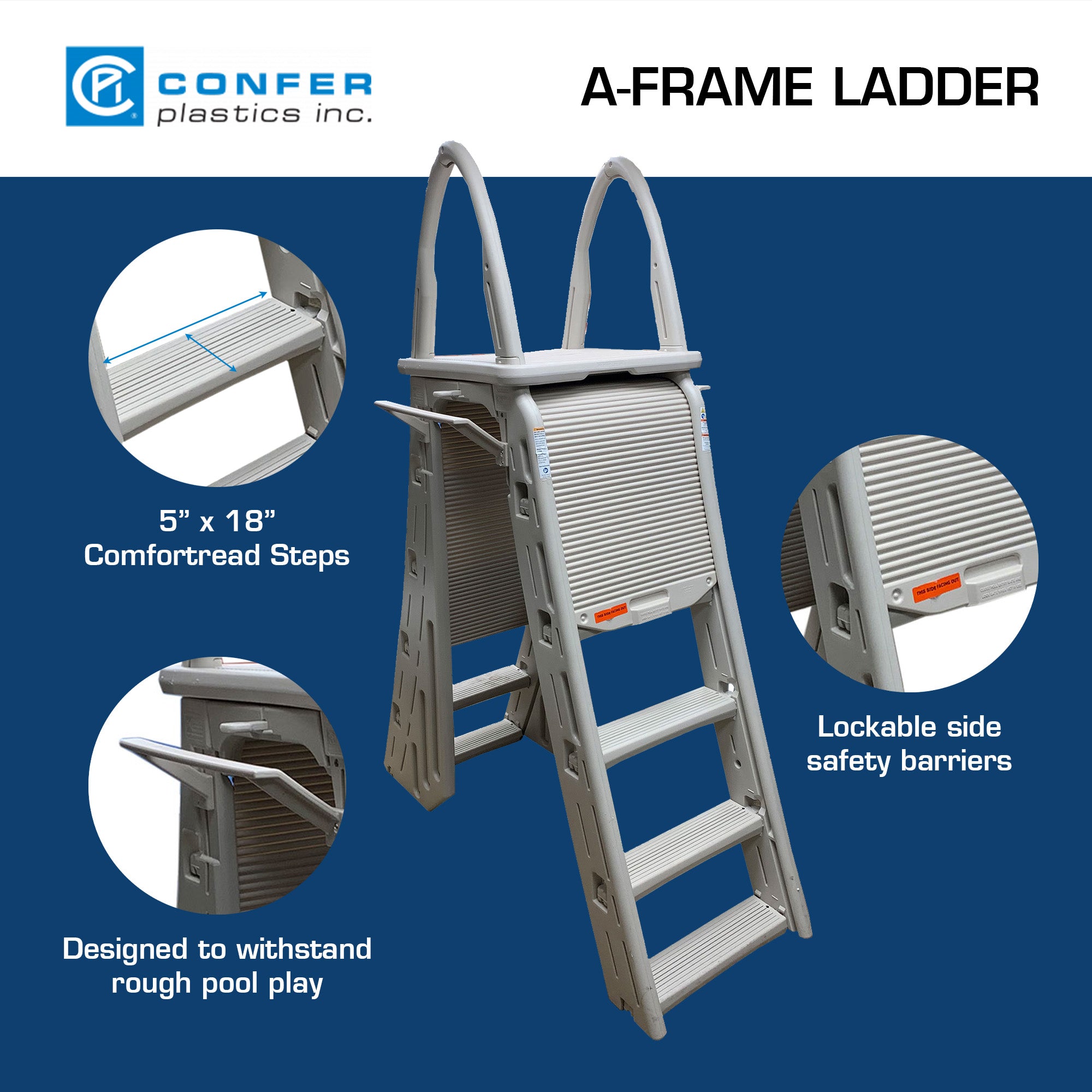 Confer Plastics Roll-Guard Adjustable A-Frame Pool Ladder, Warm Gray (Used) - VMInnovations