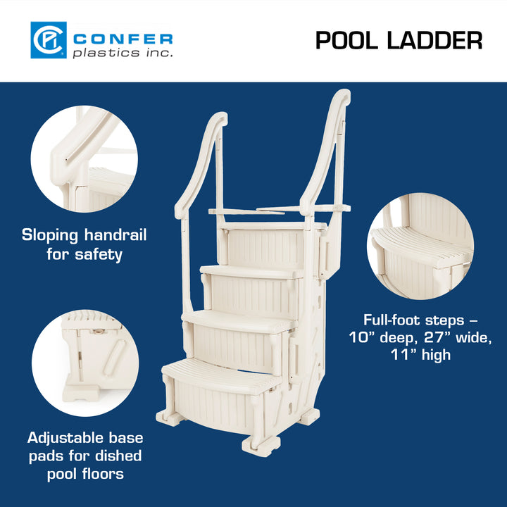 Confer Plastics 4 Step Above Ground Pool Ladder Stair Entry System, Warm Grey - VMInnovations