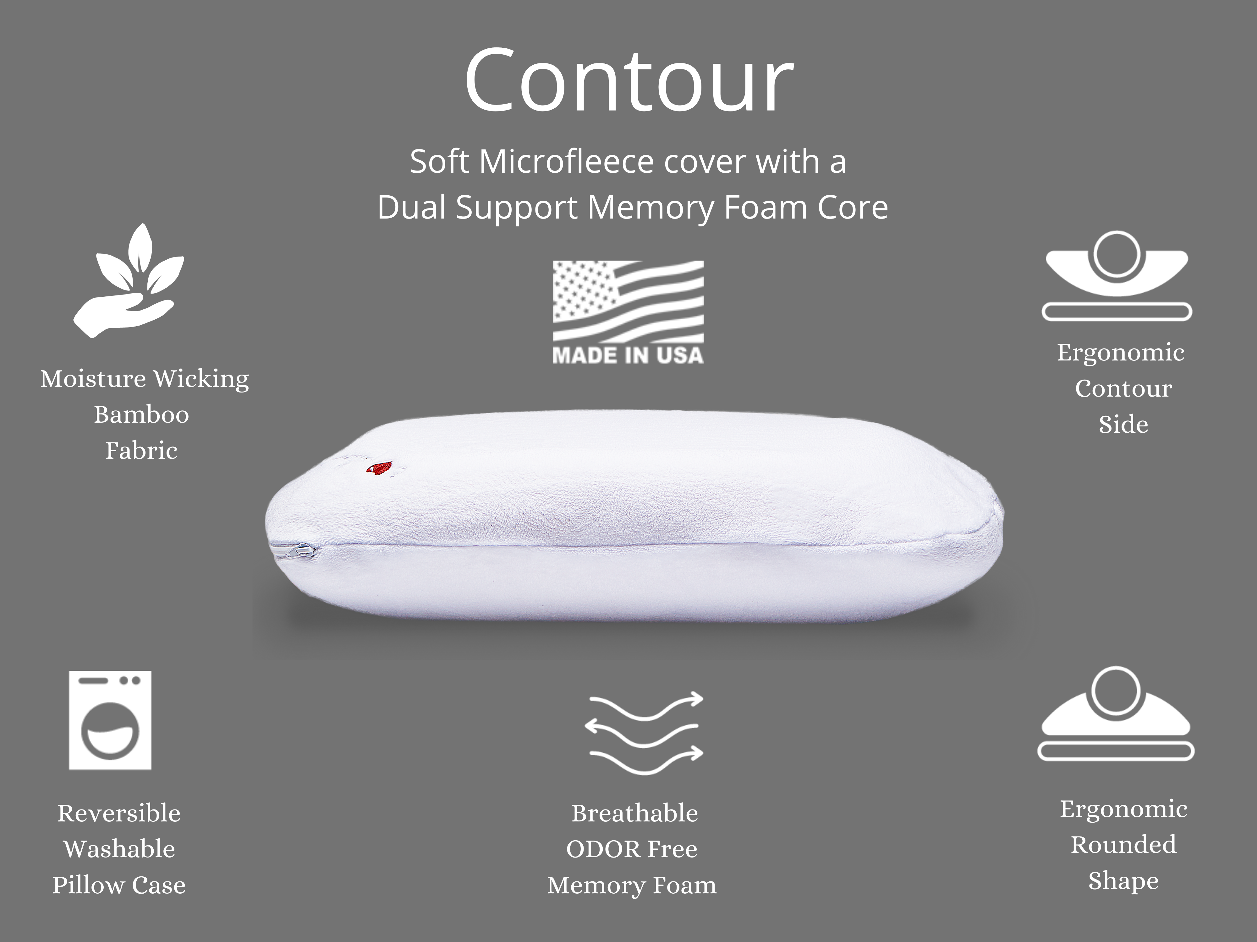 I Love Pillow Ergonomic Contour Pillow with Cover, Queen Sized, White (Open Box) - VMInnovations