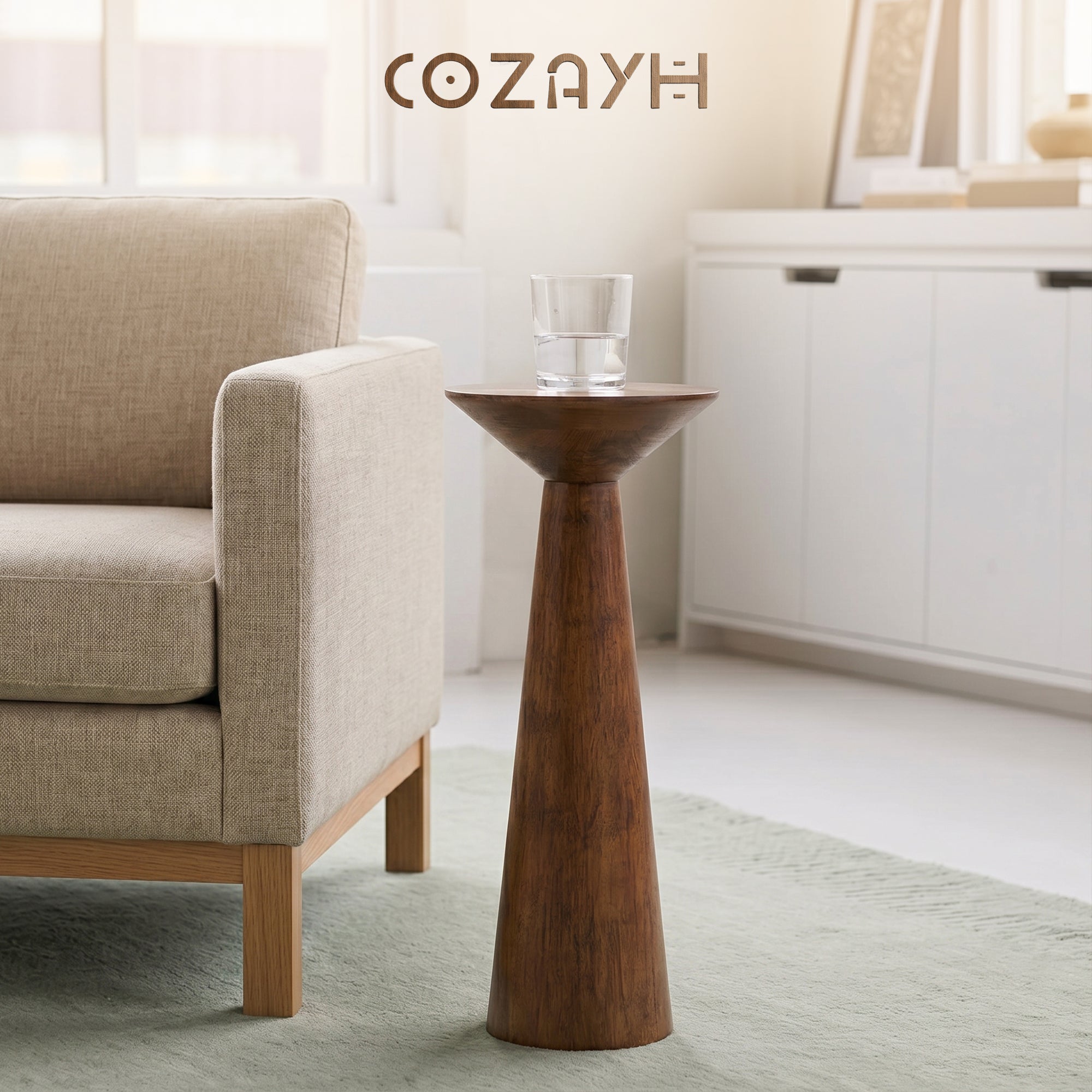COZAYH Pedestal Tall Round Martini Table for Living Rooms or Bedrooms, Brown