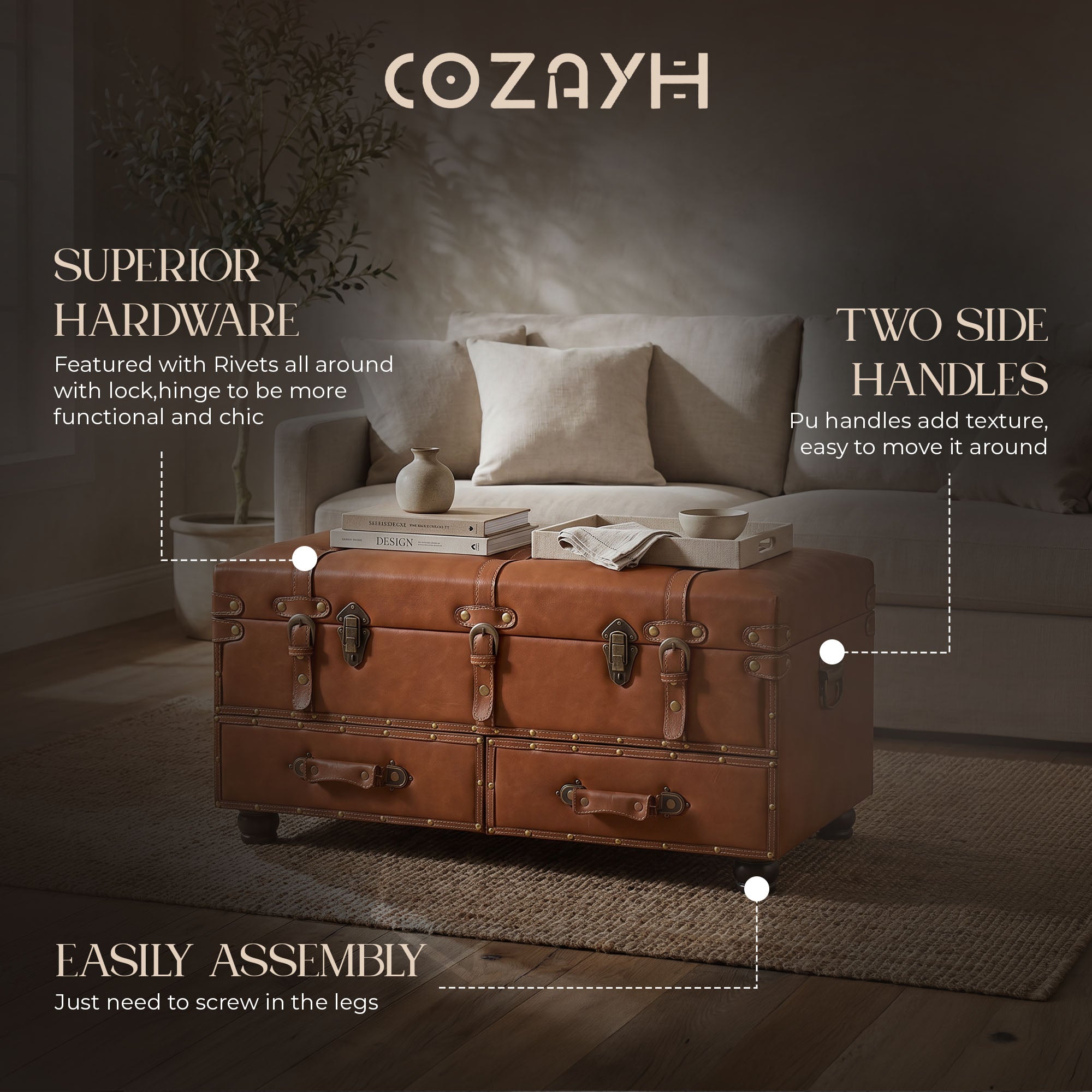 COZAYH Vintage Storage Bench, Upholstered Wooden Ottoman Bed Chest Box(Open Box)