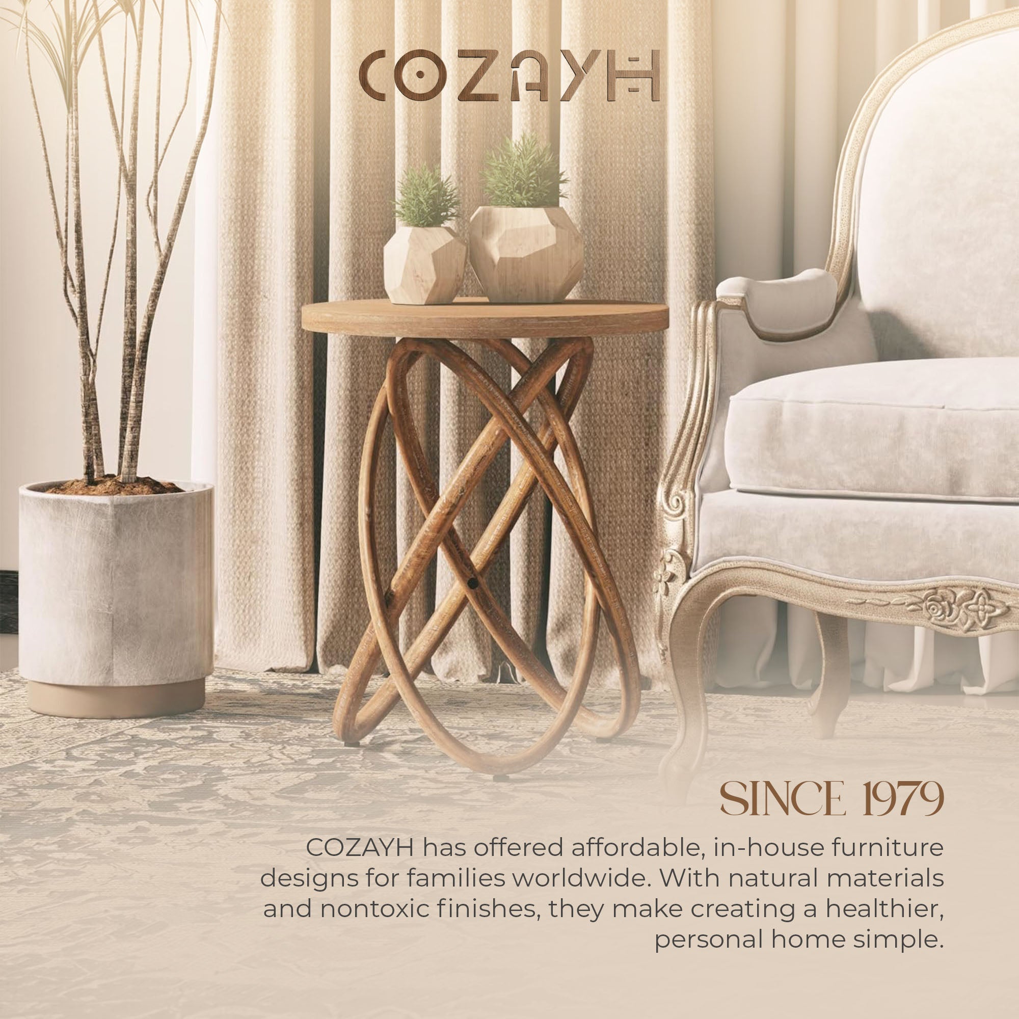 COZAYH Round End Table with Intertwined Base Design for Home Living Room, Walnut - VMInnovations