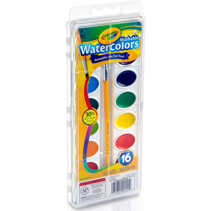 Crayola Washable Watercolor Paint Assorted Color Art Set w/ Paintbrush, 16 Count