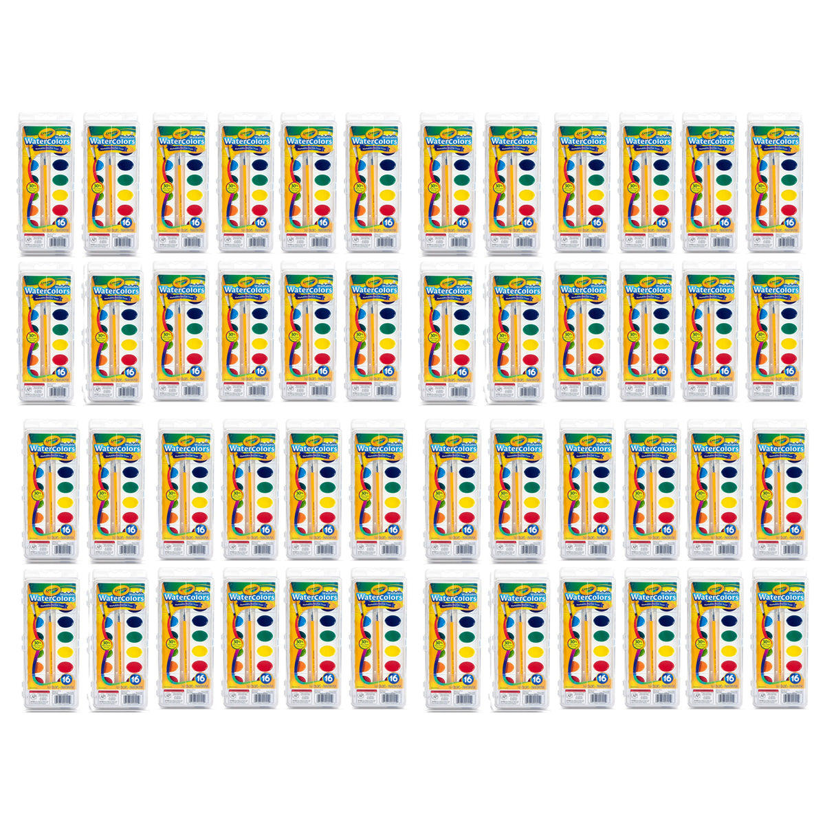 Crayola Washable Watercolor Paint 16 Color Art Set w/ Paintbrush (48 Pack)
