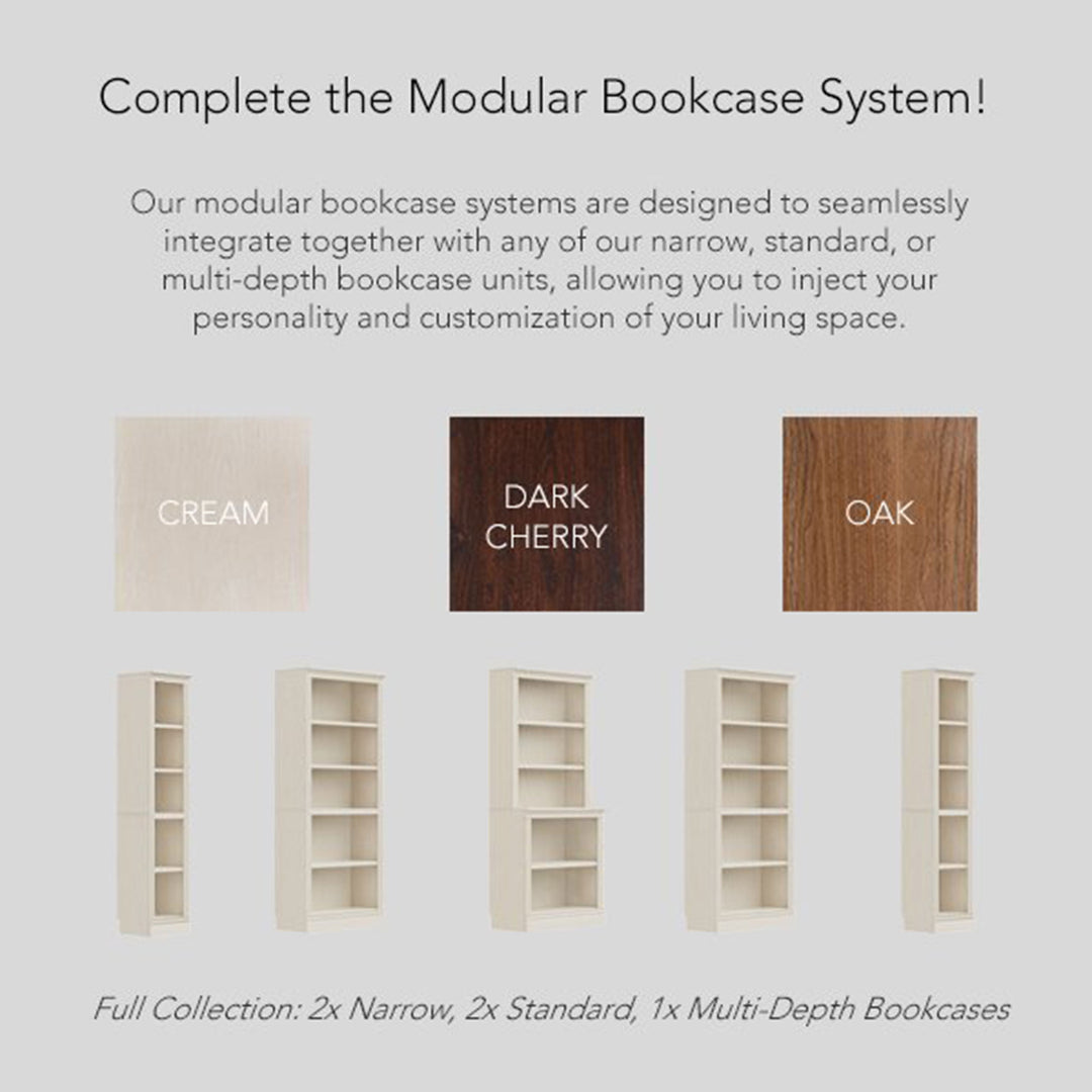 VAUXHILL & CO. Halston Narrow Bookcase, Adjustable Storage Shelving Unit, Cream - VMInnovations
