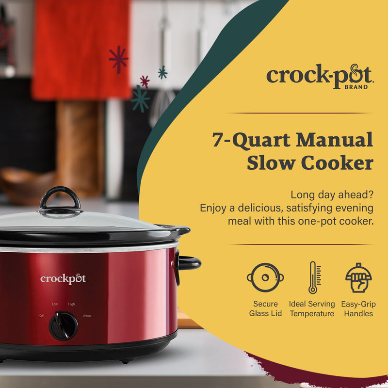 Crock-Pot 7 Quart Capacity Food Slow Cooker Home Cooking Kitchen Appliance, Red - VMInnovations