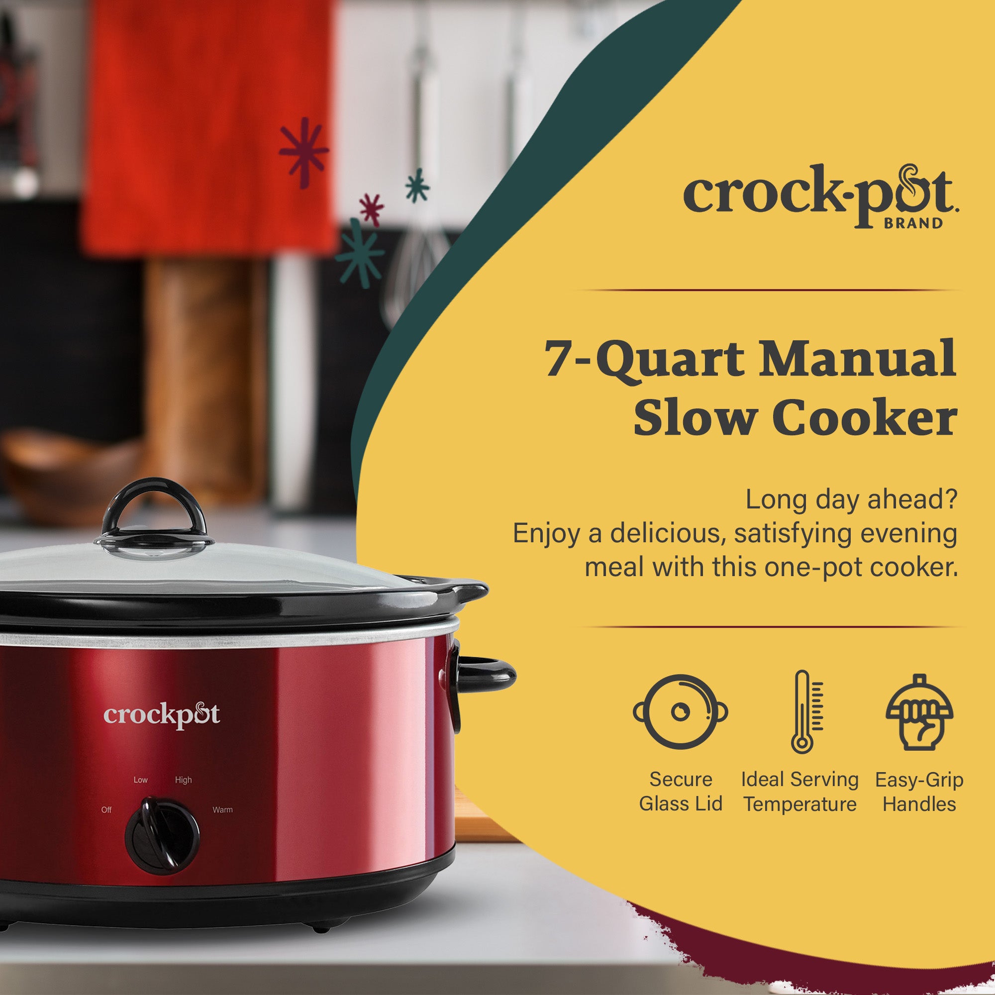 Crock-Pot 7 Quart Capacity Food Slow Cooker Home Cooking Appliance, Red (Used) - VMInnovations