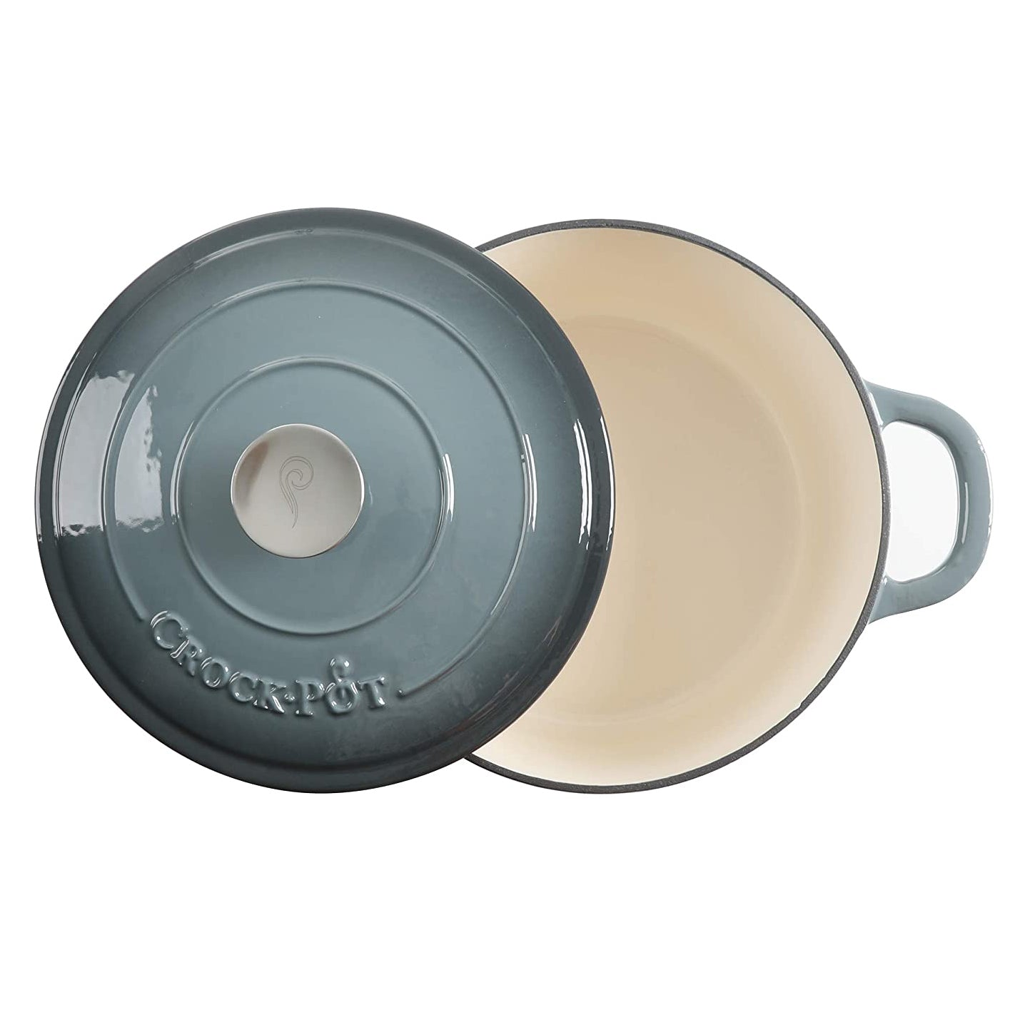 Crock-Pot 5 Quart Round Enamel Cast Iron Covered Dutch Oven Cooker, Slate Gray