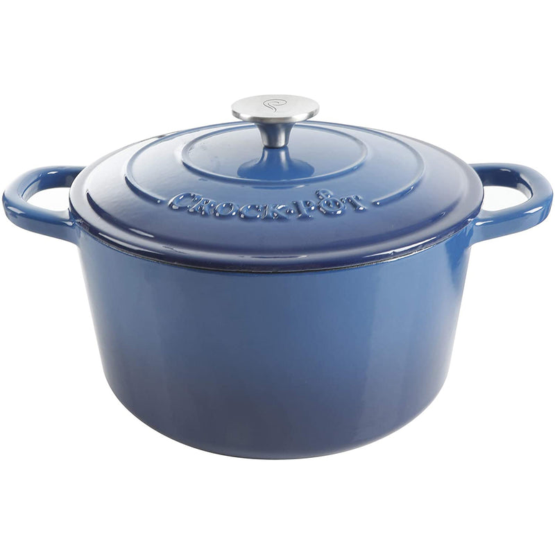 Crock-Pot 5 Quart Enamel Cast Iron Dutch Oven Food Cooker, Blue (Open Box)