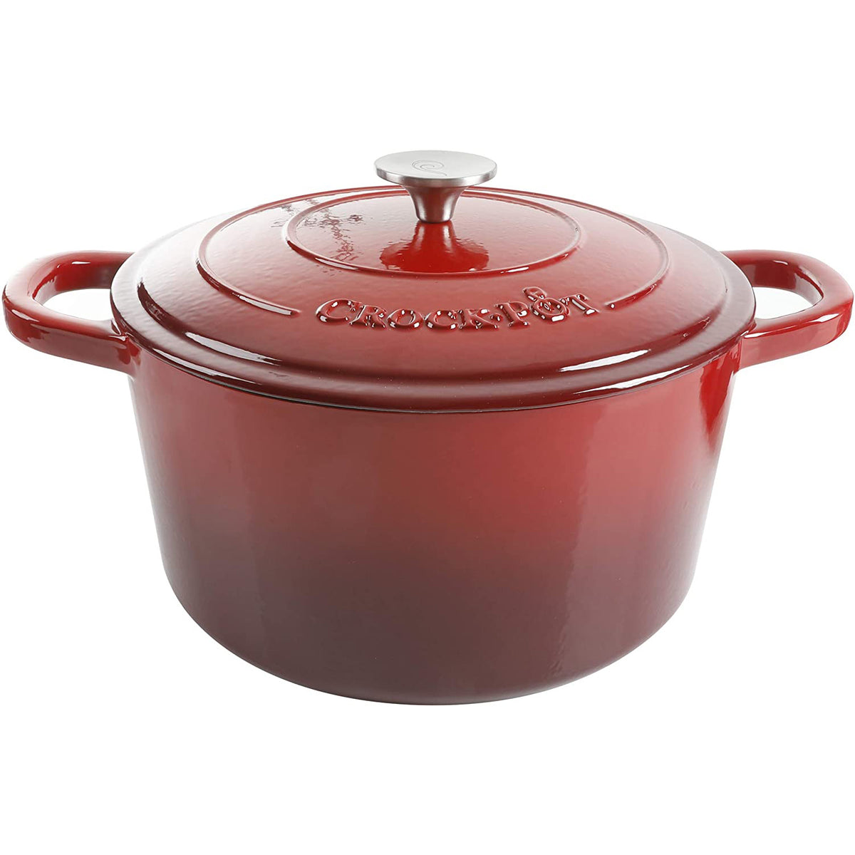 Crock-Pot 7 Quart Round Enamel Cast Iron Covered Dutch Oven Cooker, Scarlet Red