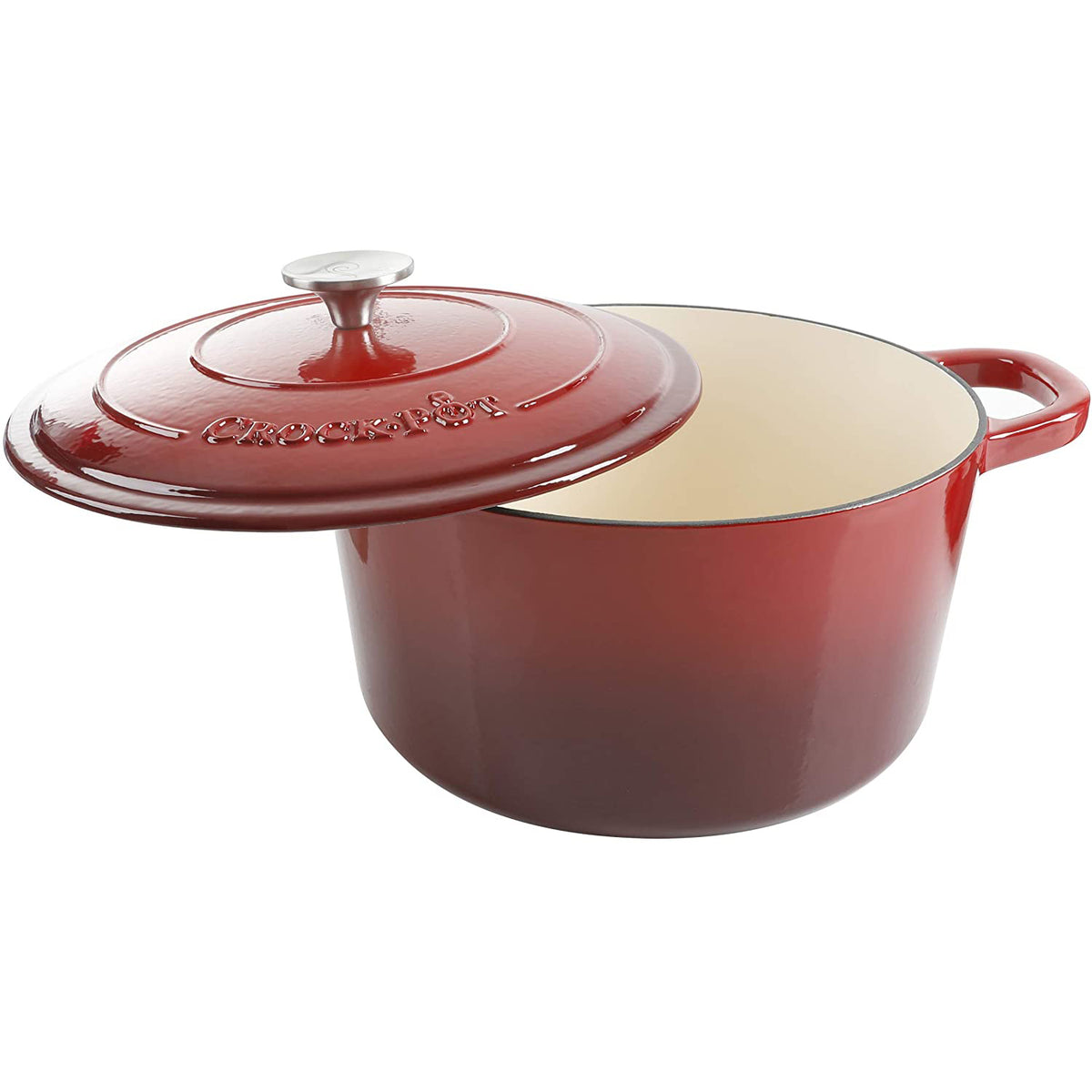 Crock-Pot 7 Quart Round Enamel Cast Iron Covered Dutch Oven Cooker, Scarlet Red