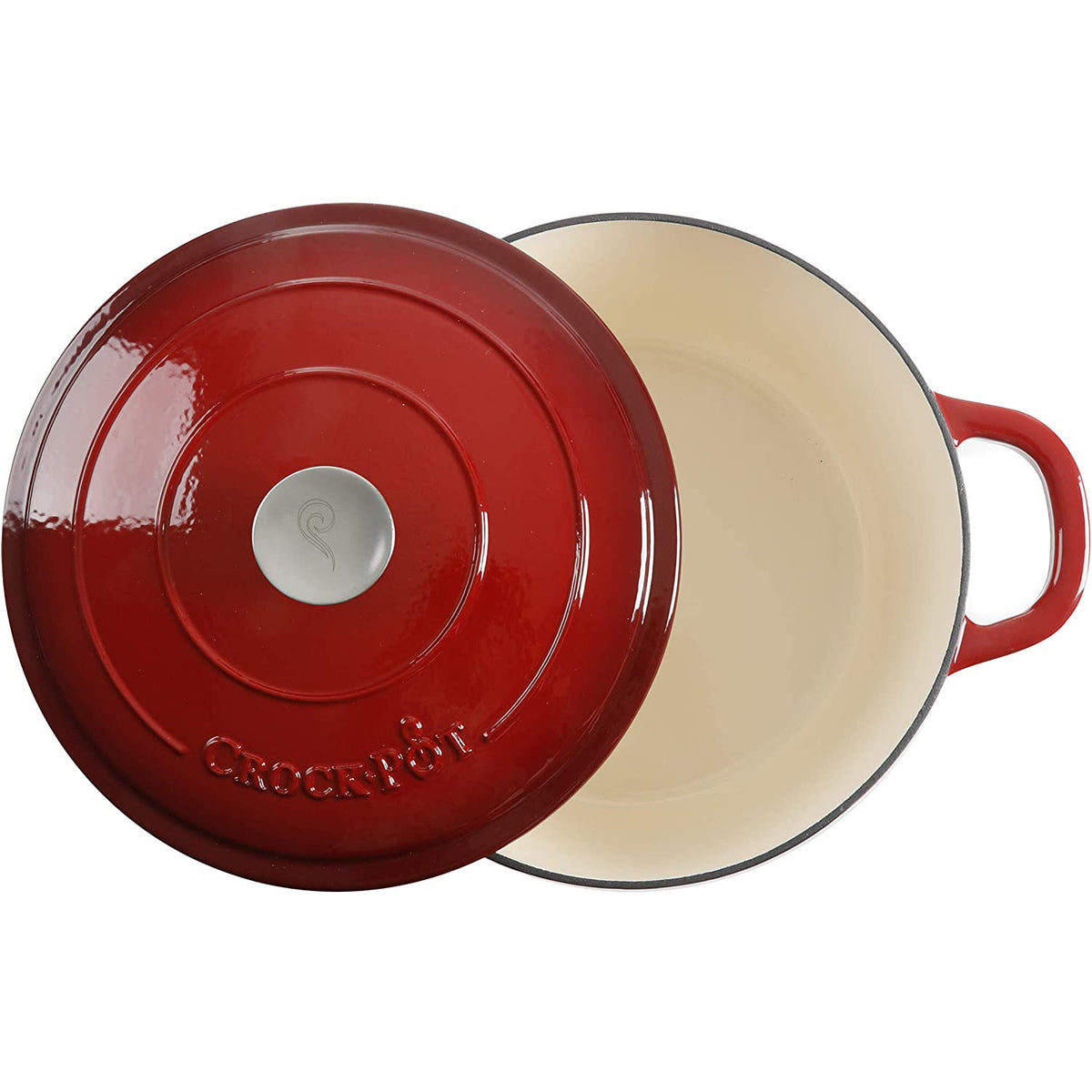 Crock-Pot 7 Quart Round Enamel Cast Iron Covered Dutch Oven Cooker, Scarlet Red