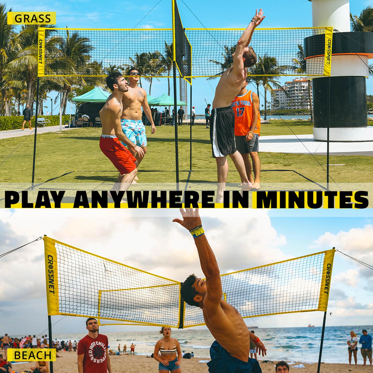 CROSSNET Four Square Volleyball Net and Game Set with Indoor 4 Pack Base Set