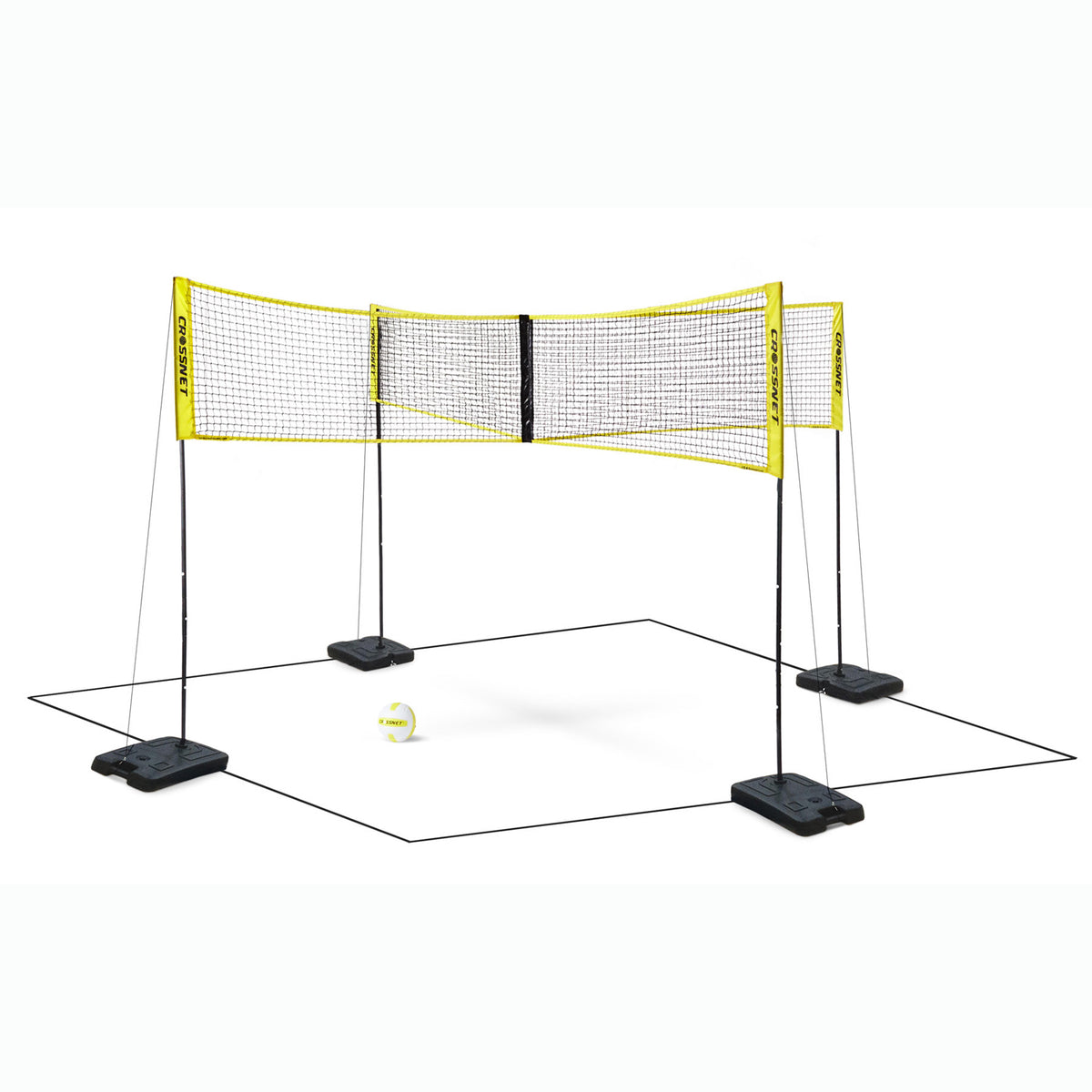 CROSSNET Four Square Volleyball Net and Game Set with Indoor 4 Pack Base Set