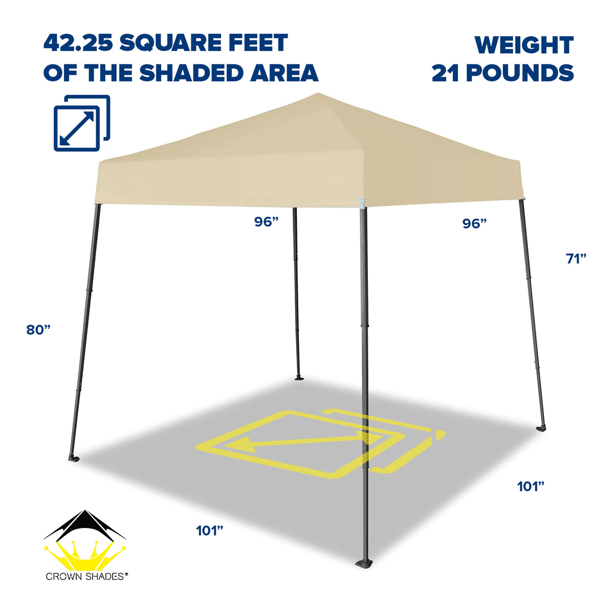 Crown Shades 8'x8' Base 6.5'x6.5' Top Instant Pop Up Canopy w/Carry Bag, Beige - VMInnovations