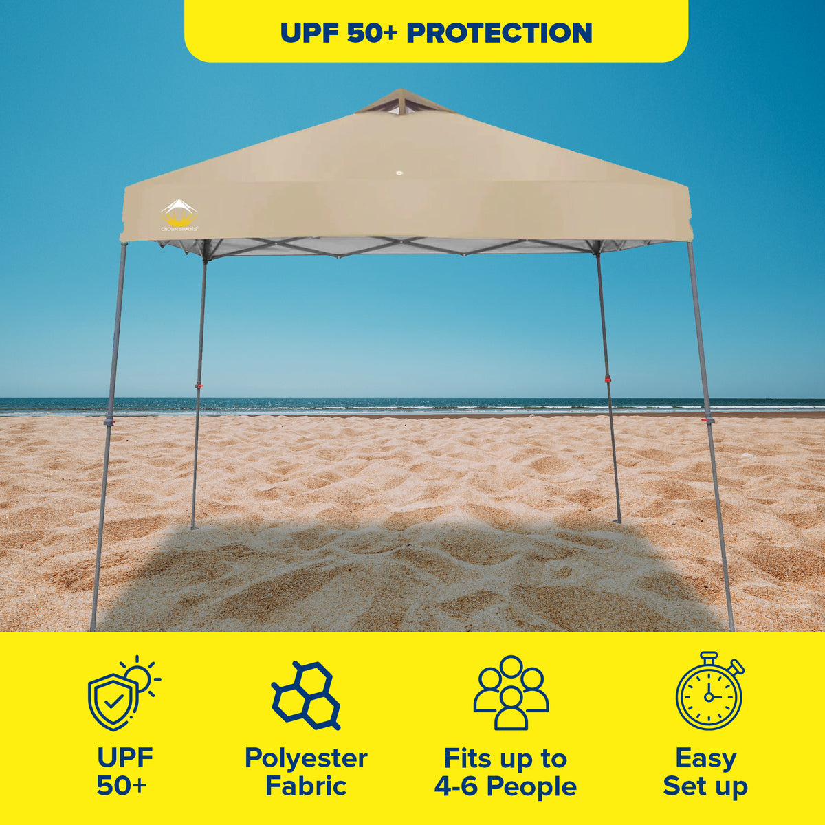 Crown Shades 8'x8' Base 6.5'x6.5' Top Instant Pop Up Canopy w/Carry Bag, Beige - VMInnovations