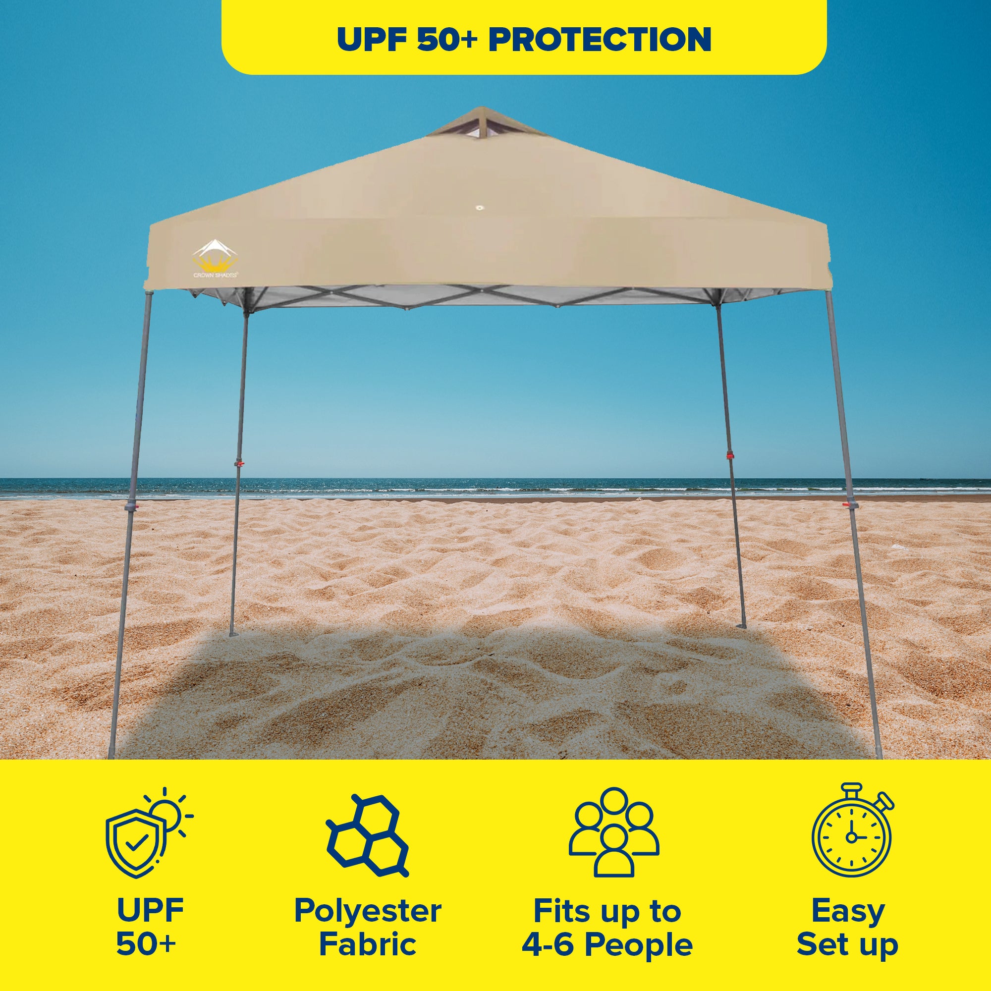 Crown Shades 8'x8' Base 6.5'x6.5' Top Pop Up Canopy w/Carry Bag, Beige (Used) - VMInnovations