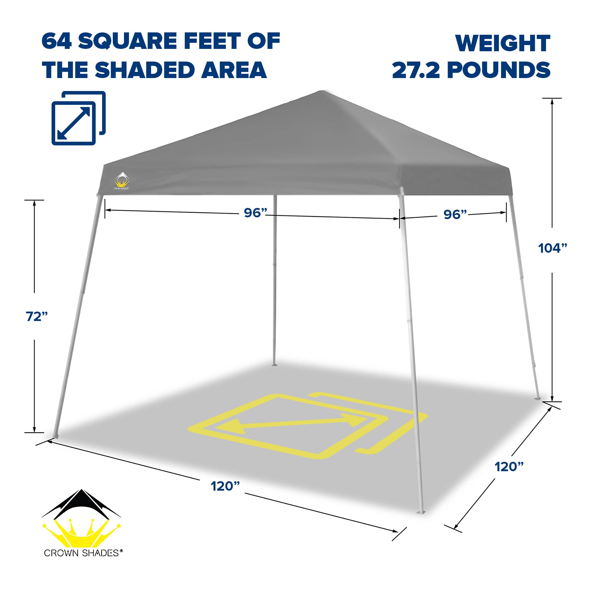 Crown Shades 10' x 10' Base 8' x 8' Top Instant Pop Up Canopy w/Carry Bag, Gray - VMInnovations