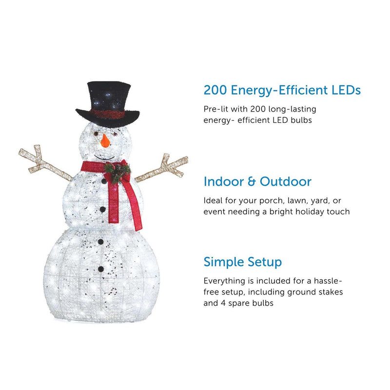 NOMA 5 Foot Pre-Lit LED Snowman with Top Hat and Scarf Christmas Lawn Decoration