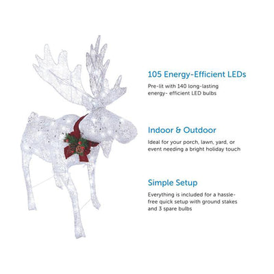 NOMA Pre Lit LED Light Moose Holiday Christmas Outdoor Lawn Decoration, White