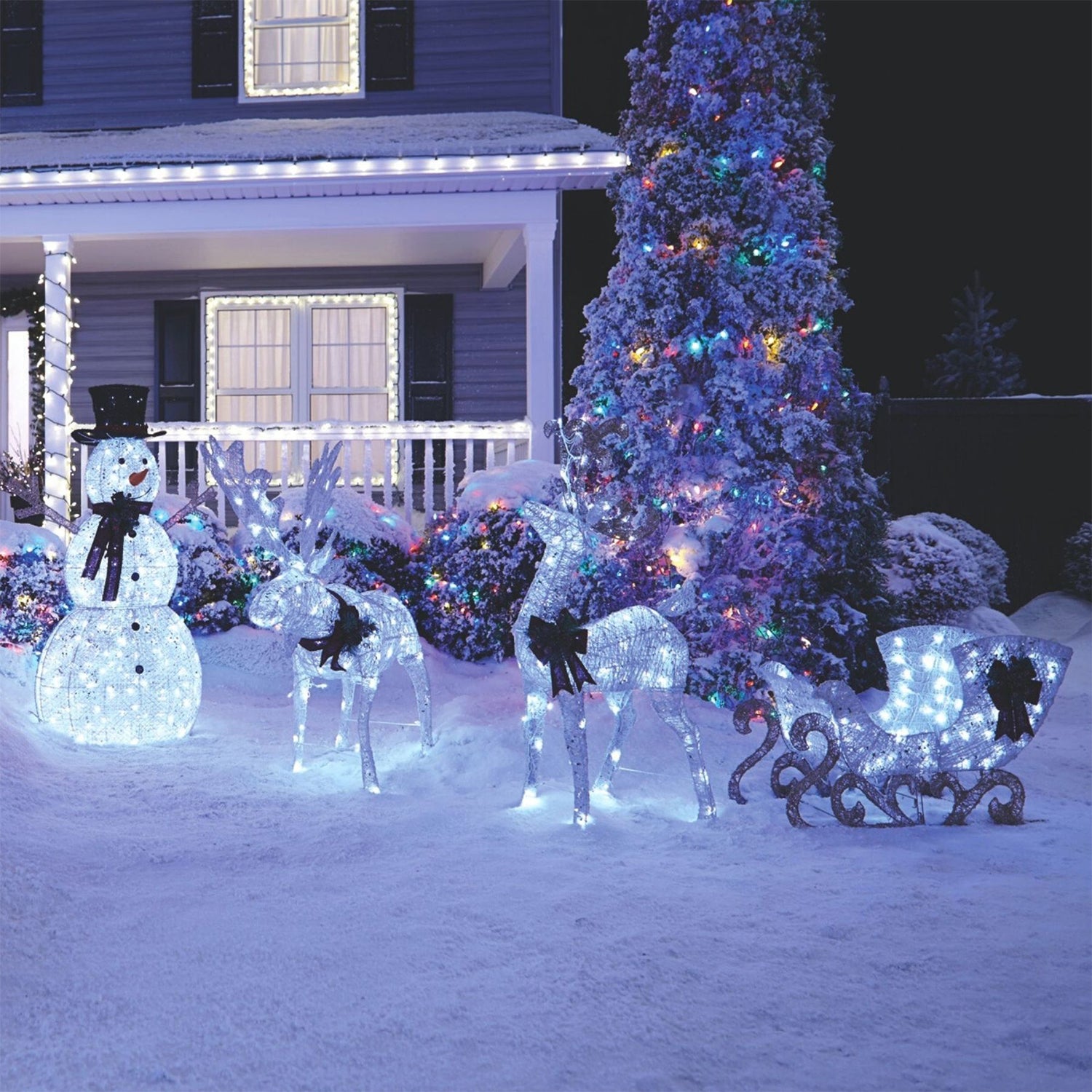 NOMA Reindeer and Sleigh Christmas Display Pre-Lit LED Outdoor Lawn Decoration - VMInnovations