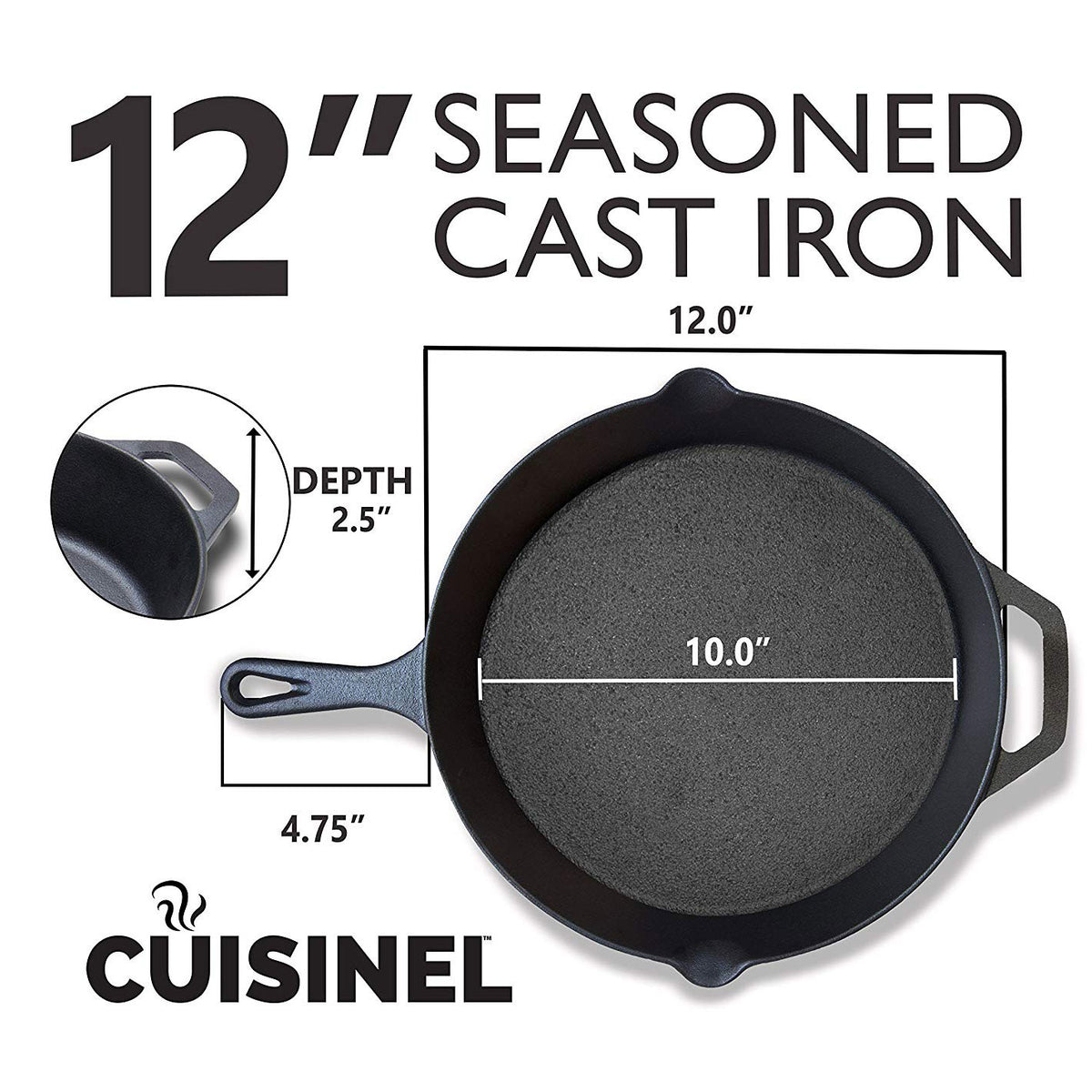 Cuisinel 8 & 12 Inch Pre Seasoned Cast Iron Skillet Set w/ Handle Cover (Used)