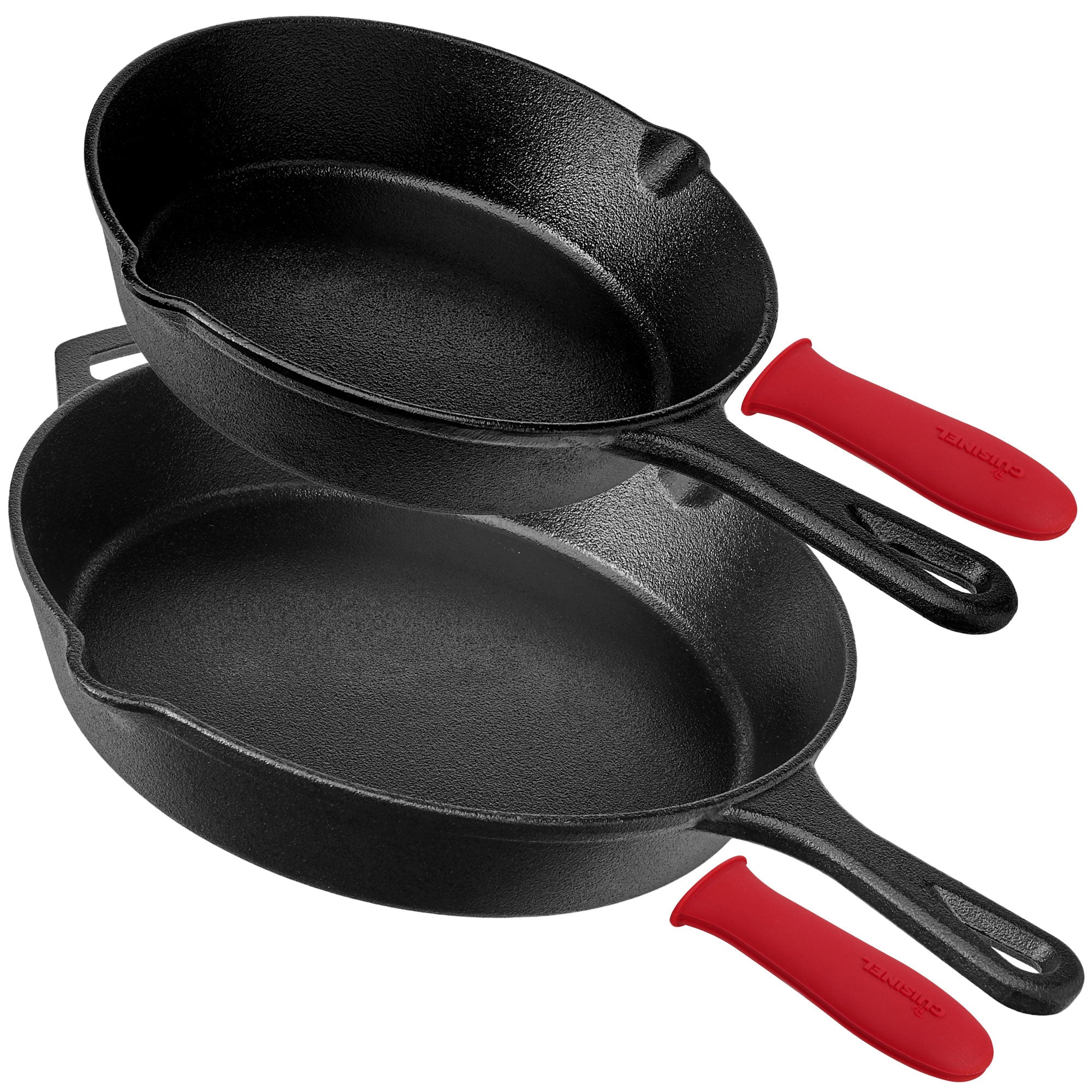 Cuisinel 8 & 12 Inch Pre Seasoned Cast Iron Skillet Set w/ Handle Cover (Used)
