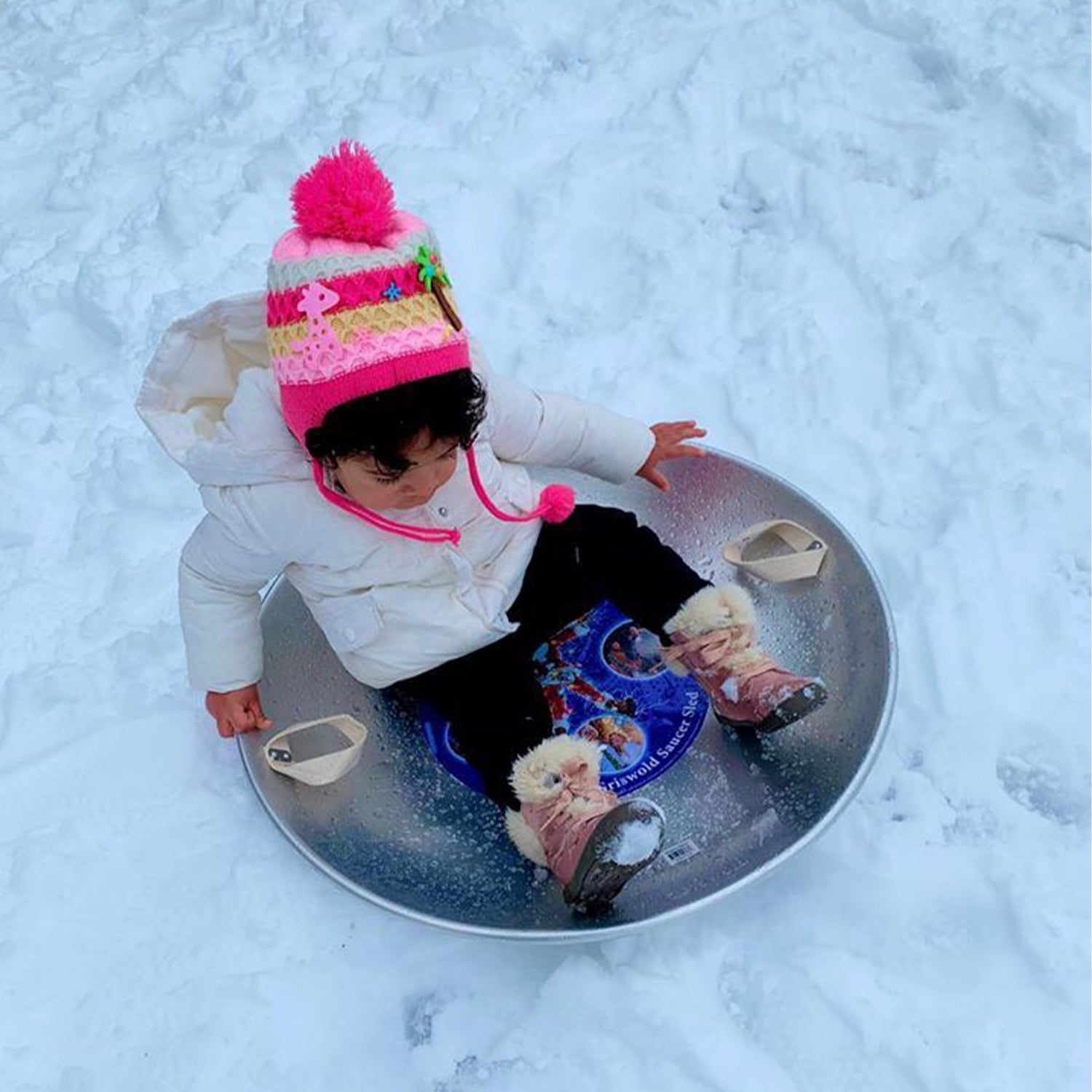 Slippery Racer Griswold Aluminum Metal Snow Saucer Sled with Handles (Used) - VMInnovations