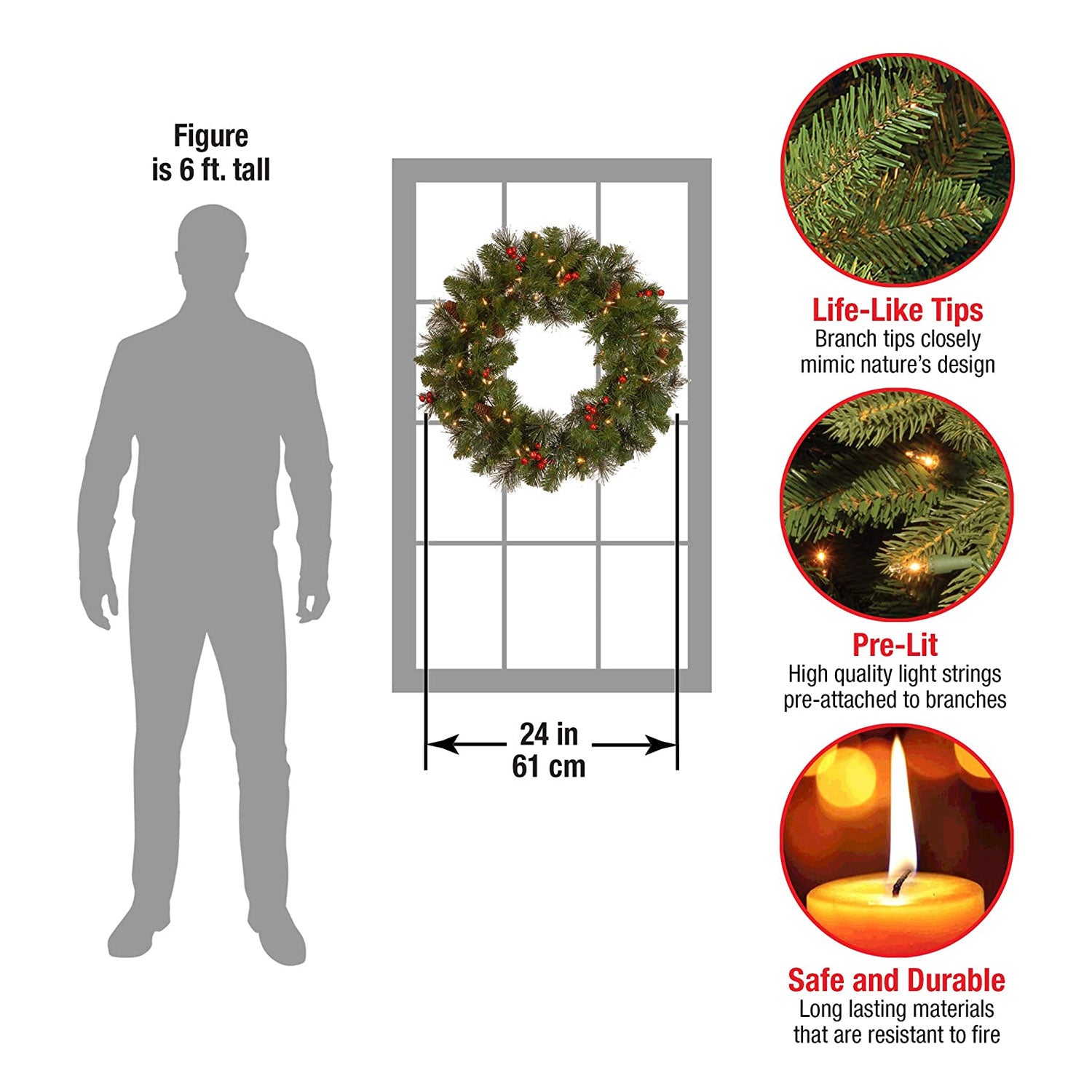 National Tree Company Crestwood Spruce 24 Inch Prelit Flocked Christmas Wreath - VMInnovations