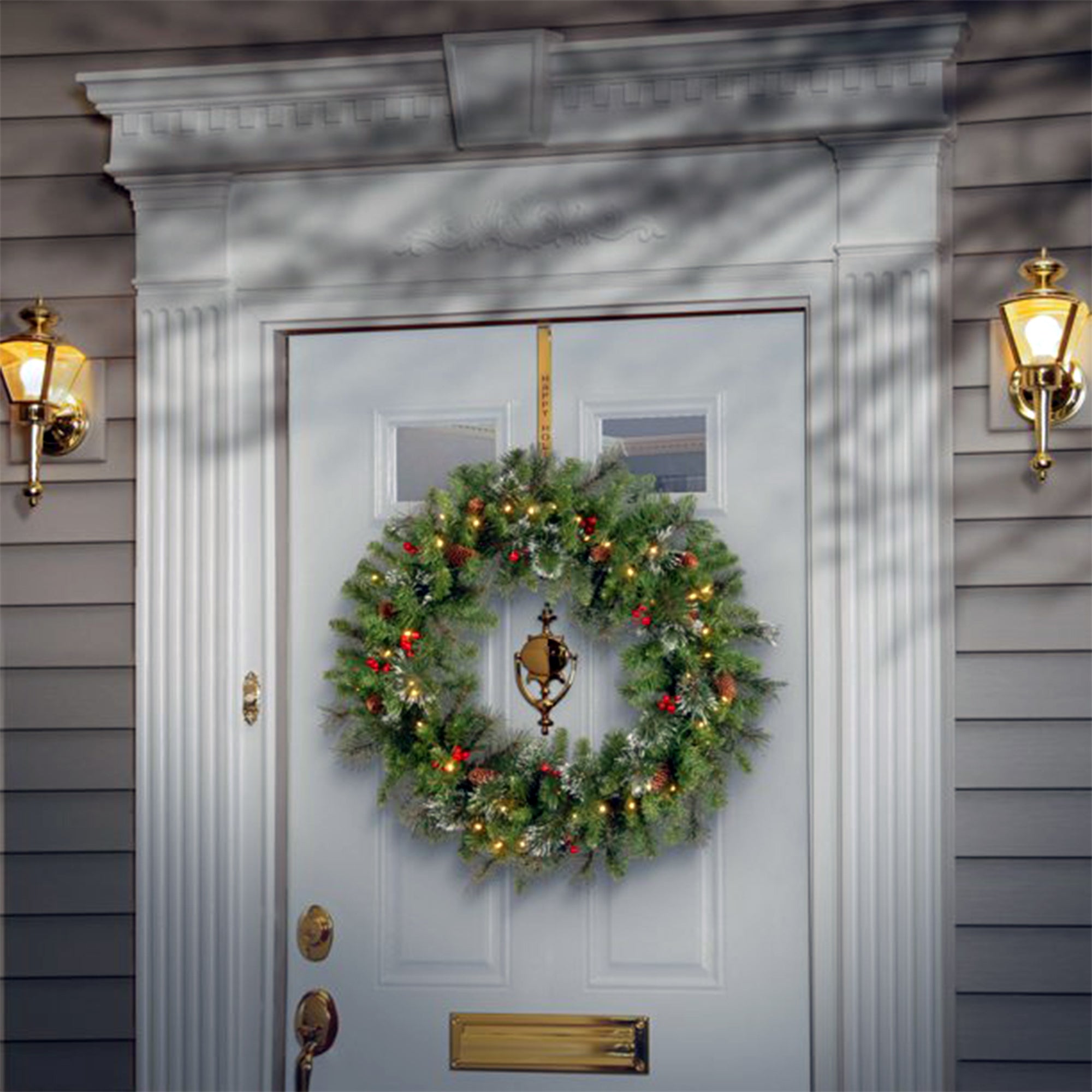 National Tree Company Crestwood Spruce 30" Pre-Lit Wreath w/ Pinecones, Berries - VMInnovations