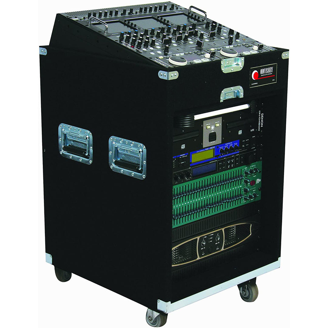 Odyssey 11U Top 12U Bottom CXP Portable Carpet Combo Rack with Caster Wheels - VMInnovations
