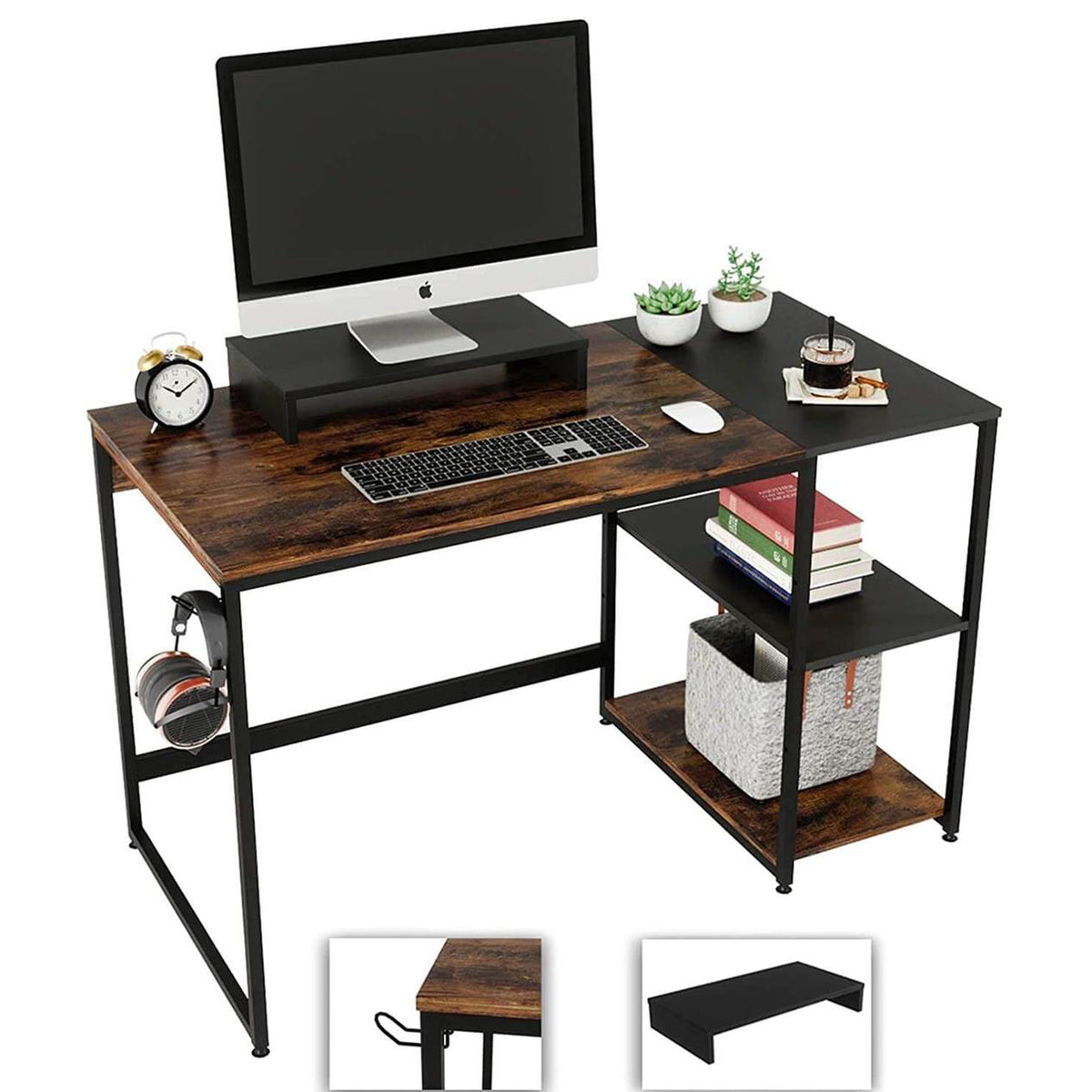 Nost & Host Computer Office Desk Workstation with Storage Shelves, Rustic Brown - VMInnovations