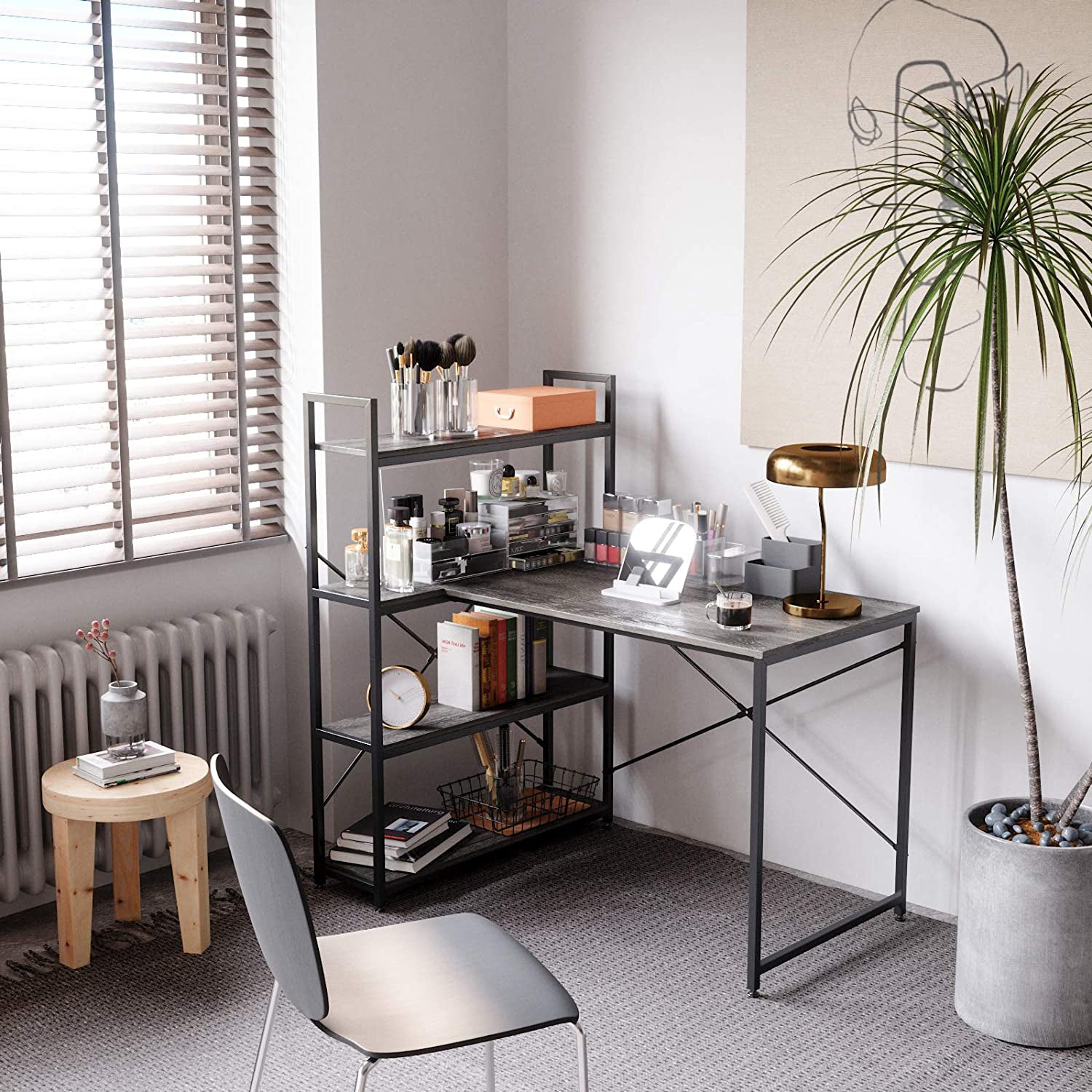 Nost & Host L Shaped Contemporary Home Office Computer Desk w/ Shelves(Open Box) - VMInnovations