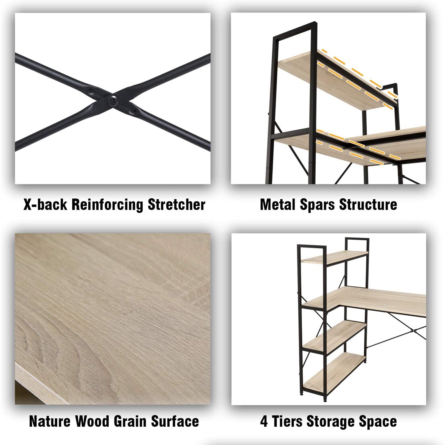 Nost & Host L Shaped Contemporary Home Office Computer Desk with Shelves, Oak - VMInnovations