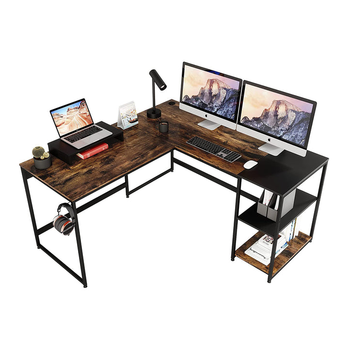 Bestier Industrial Customizable L Shaped Corner or Long Office Study Desk, Brown - VMInnovations