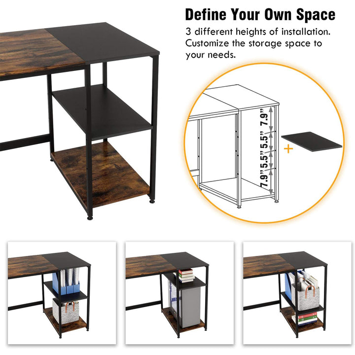 Bestier Industrial Customizable L Shaped Corner or Long Office Study Desk, Brown - VMInnovations