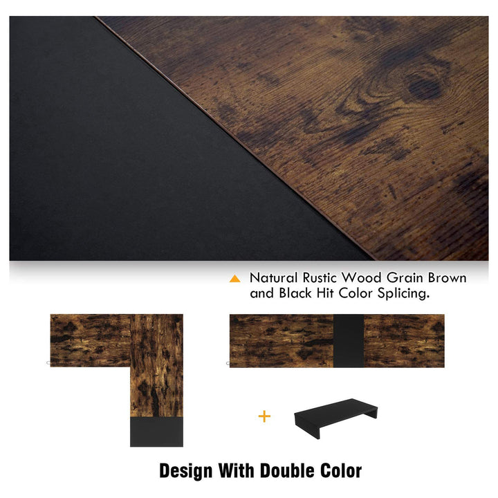Bestier Industrial Customizable L Shaped Corner or Long Office Study Desk, Brown - VMInnovations
