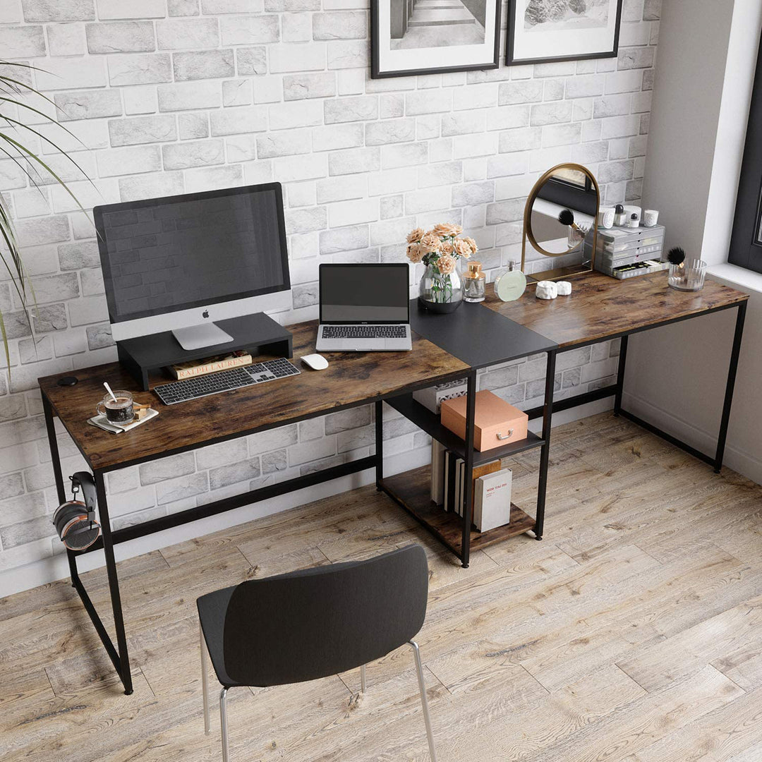 Bestier Industrial Customizable L Shaped Corner or Long Office Study Desk, Brown - VMInnovations