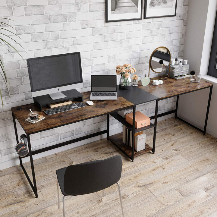 Bestier Industrial Customizable L Shaped Corner or Long Office Study Desk, Brown - VMInnovations