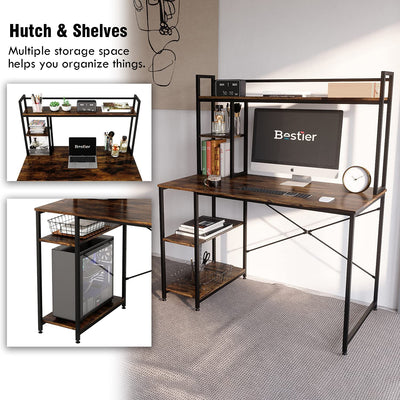 Bestier Computer 47 in Office Desk Workstation with Storage Shelves, Rustic Brown