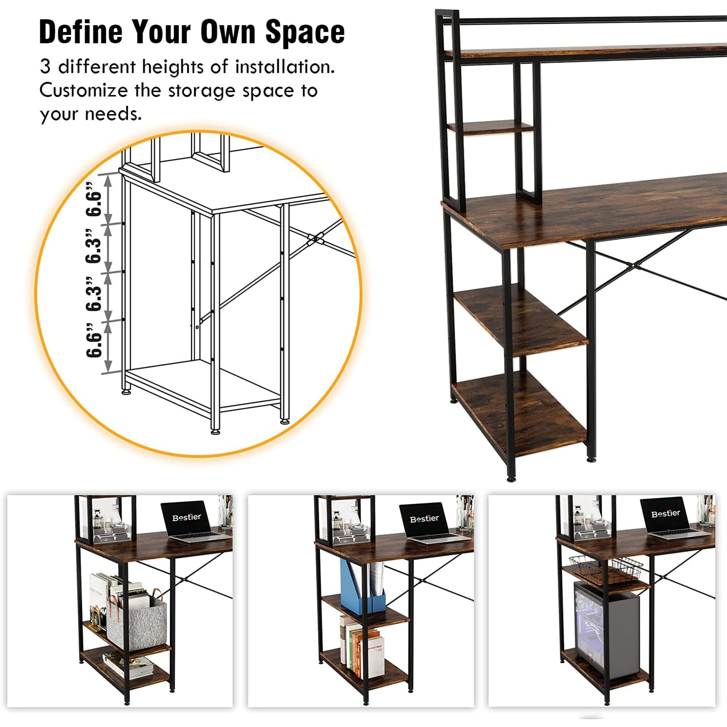 Bestier Computer 47" Office Desk Workstation with Storage Shelves (Open Box) - VMInnovations