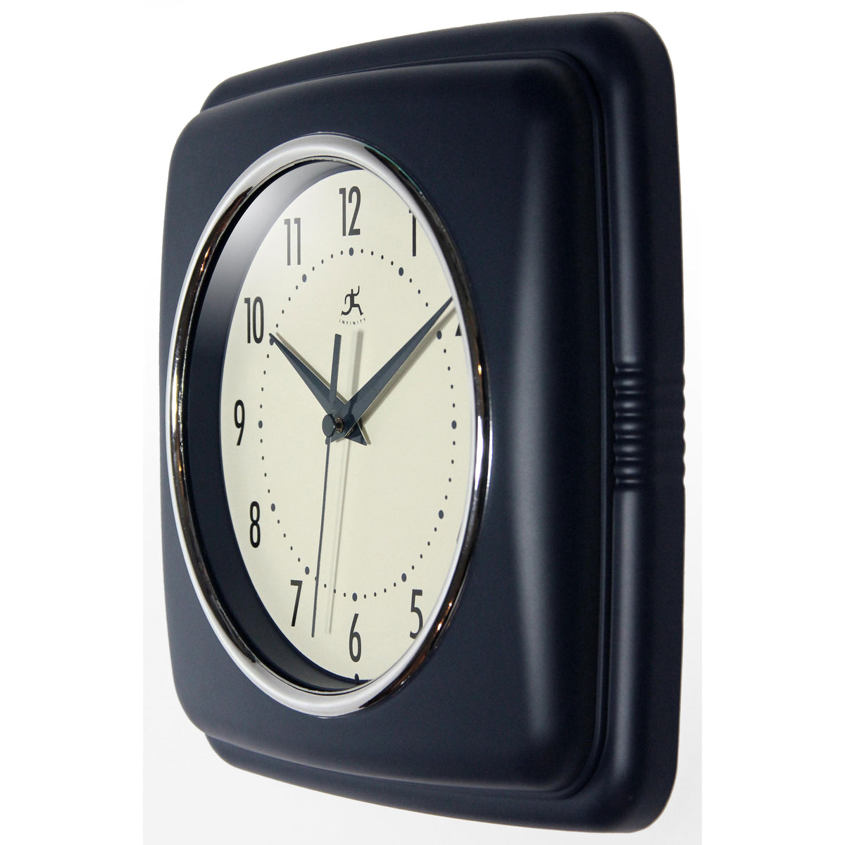 Infinity Instruments 9 Inch Silent Square Retro Clock, Sailor Blue (Open Box)