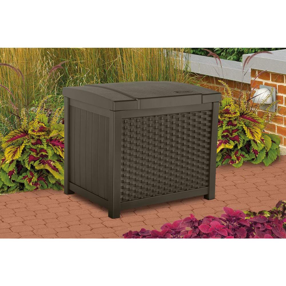 Suncast Wicker Outdoor Storage & Seat & Wicker Outdoor Patio Storage Deck Box - VMInnovations