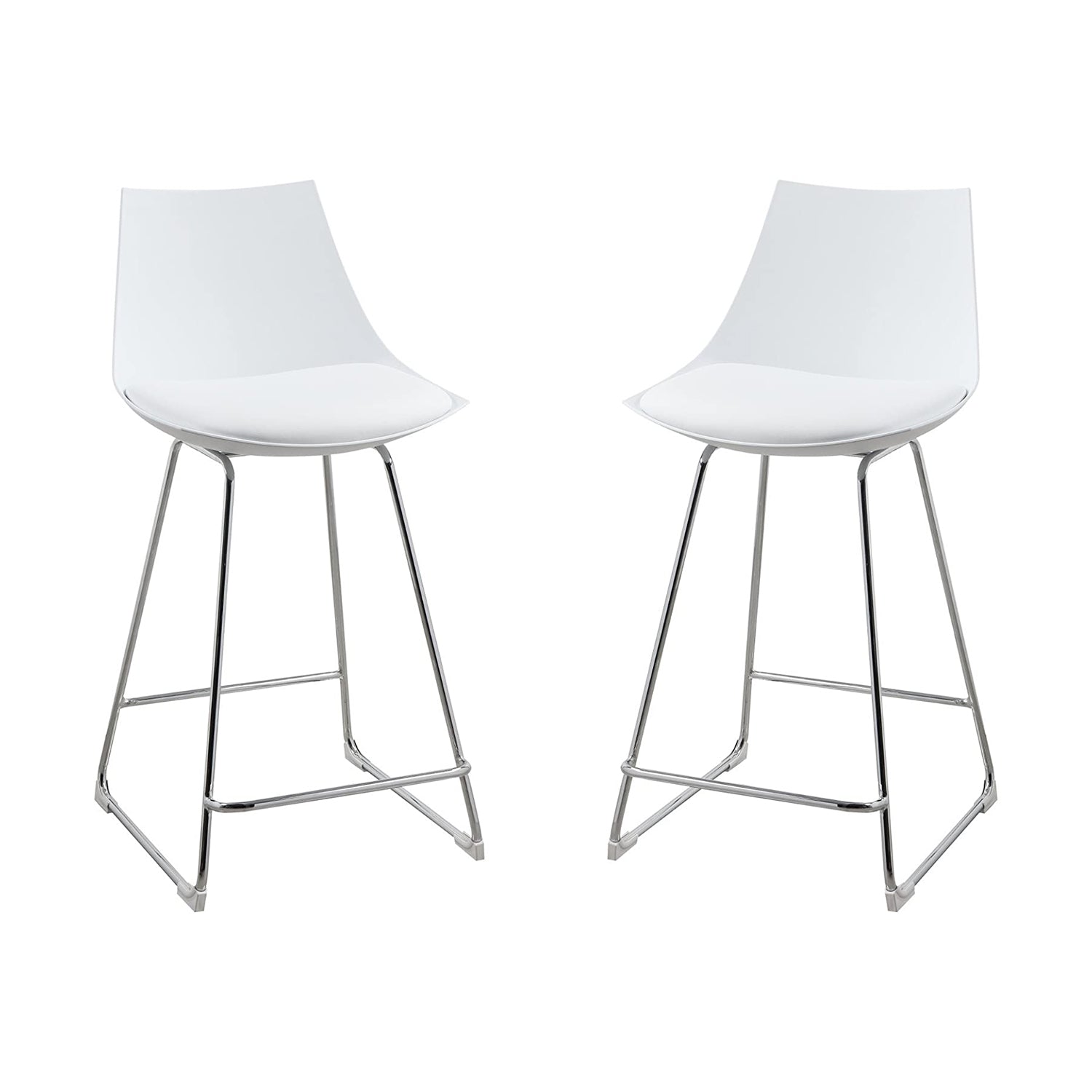 Wallace & Bay 24 Inch SH Neo White Plastic Bar Stool with Cushion Seat (4 Pack)