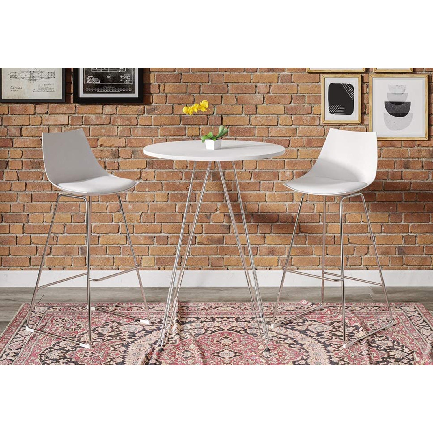 Wallace & Bay 24 Inch SH Neo White Plastic Bar Stool with Cushion Seat (4 Pack)