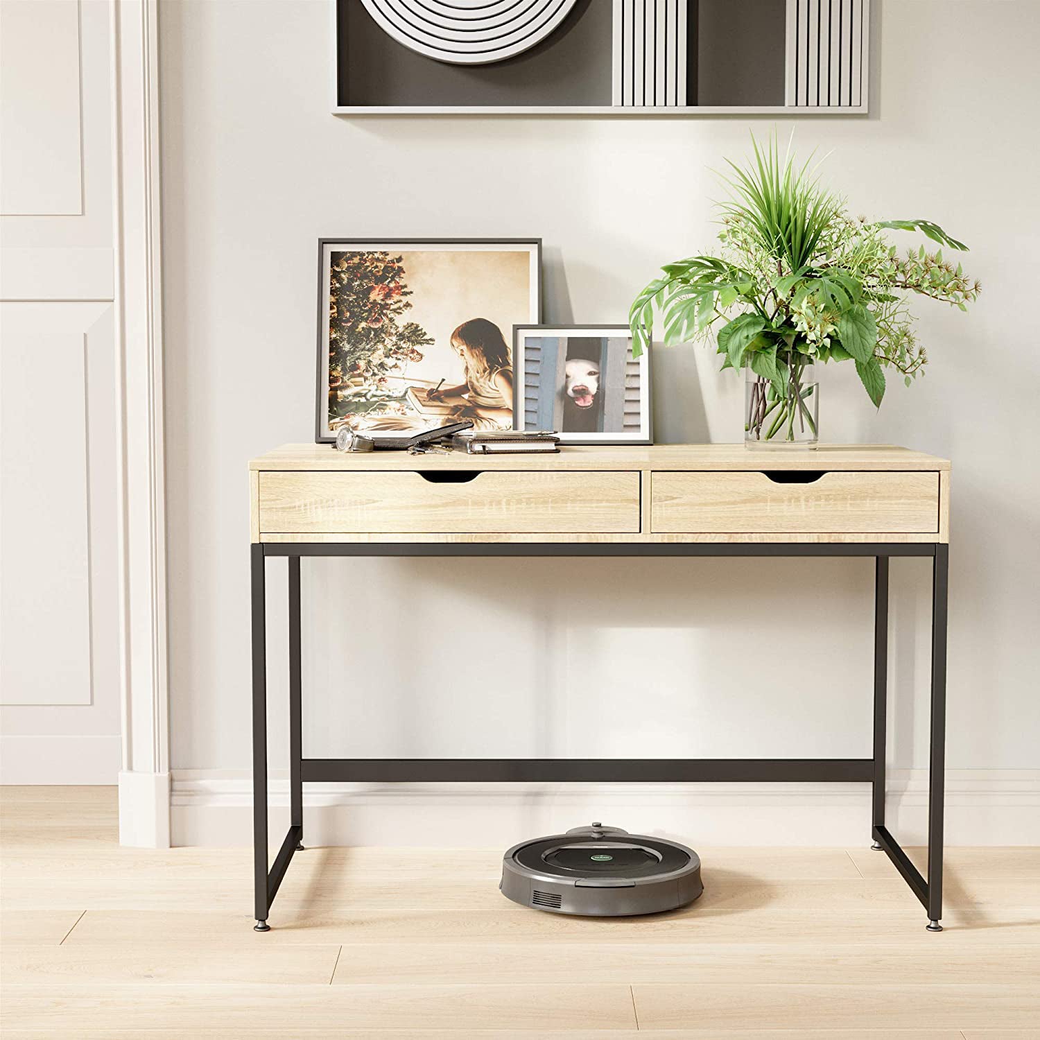 Bestier Office Writing Computer Workstation Desk w/ 2 Drawers, 43.3", Oak (Used) - VMInnovations