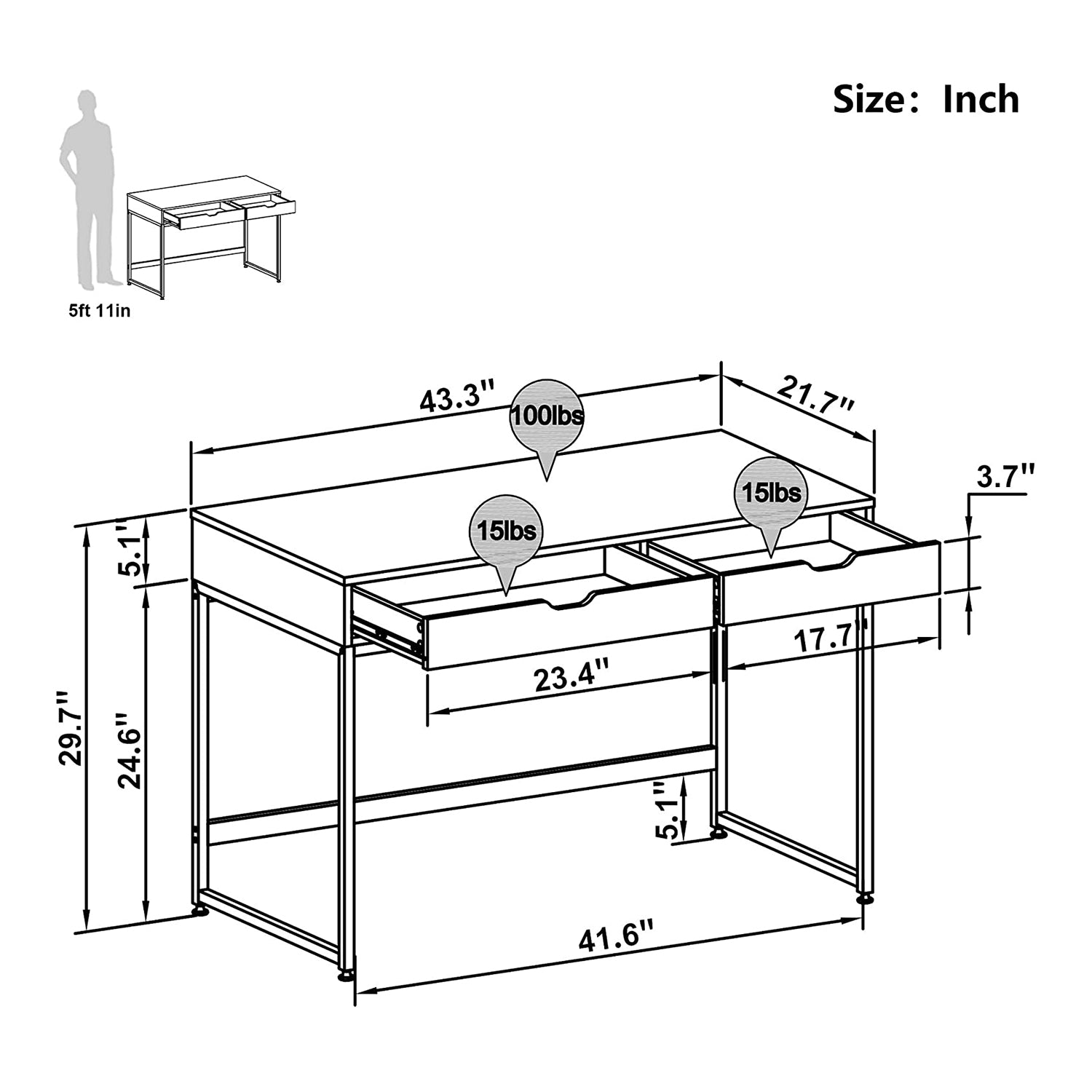 Bestier Office Computer Workstation Office Desk w/ 2 Drawers, Brown (For Parts)