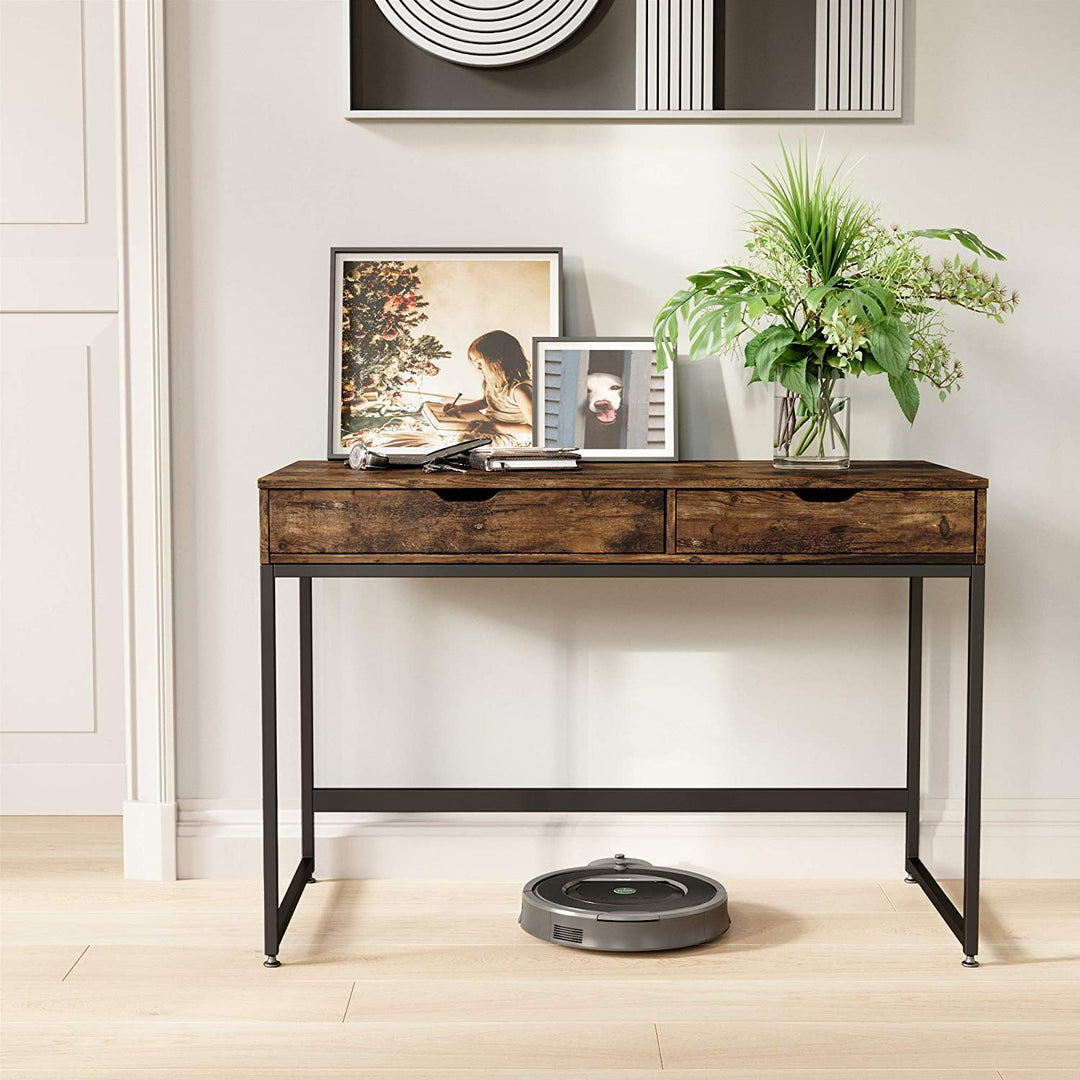 Bestier Office Writing Computer Workstation Home Office Desk w/ 2 Drawers, Brown - VMInnovations