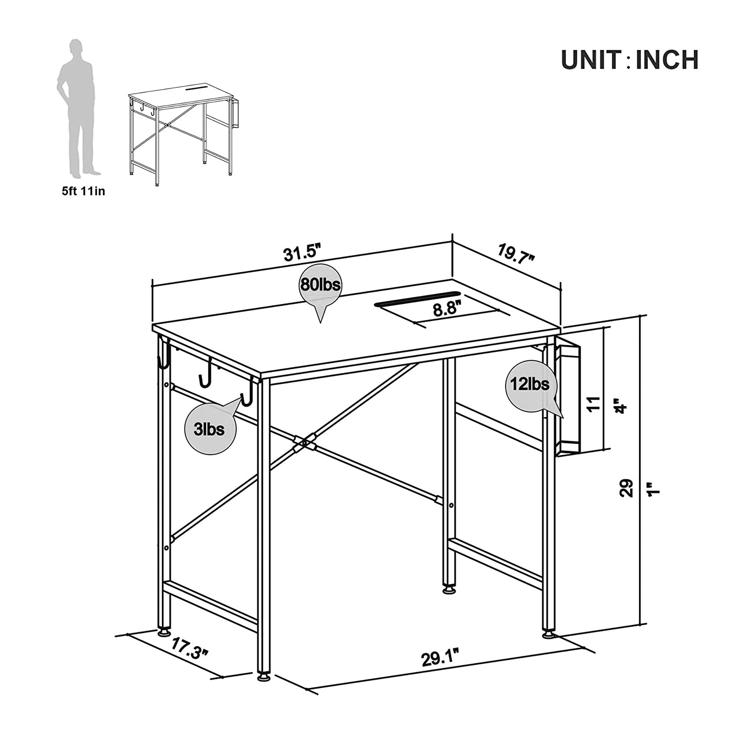 Bestier Computer 32" Mini Style Office Desk with Storage Bag, Grey (Open Box) - VMInnovations
