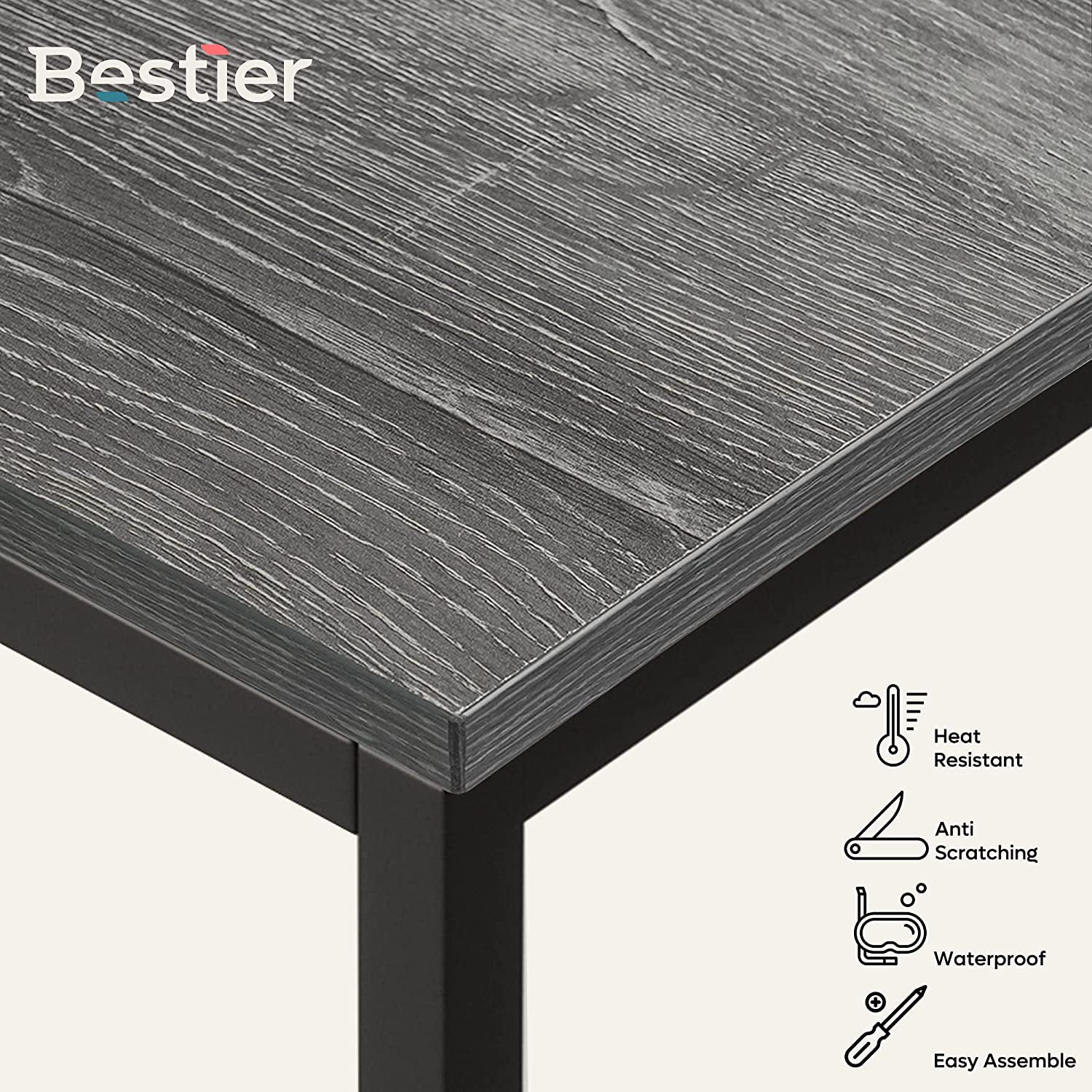 Bestier Computer Office Desk with Storage Bag & Hook, Gray, 39 Inch (Open Box) - VMInnovations
